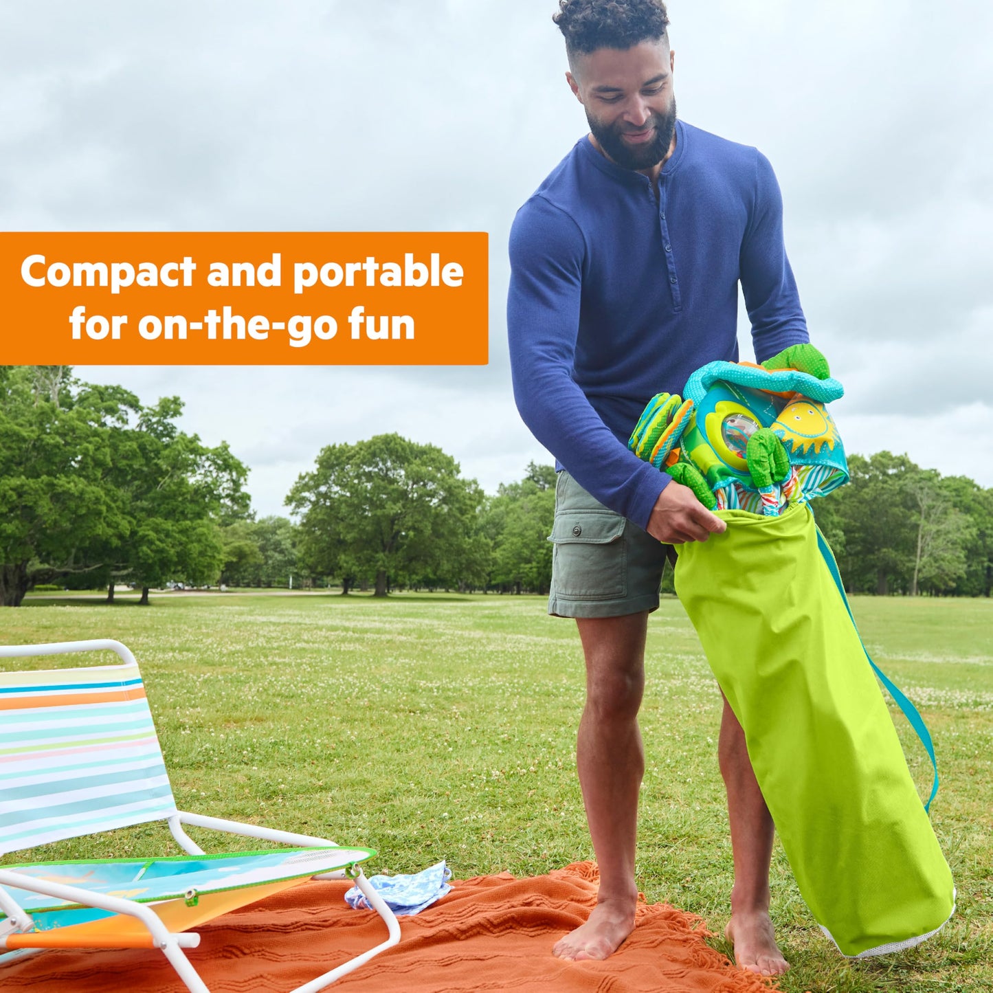 Bright Starts Pop 'N Jump Portable Baby Jumper, Foldable Indoor/Outdoor Baby Jumper with Owl Forest Sensory Activities, Ages 6–12 Months