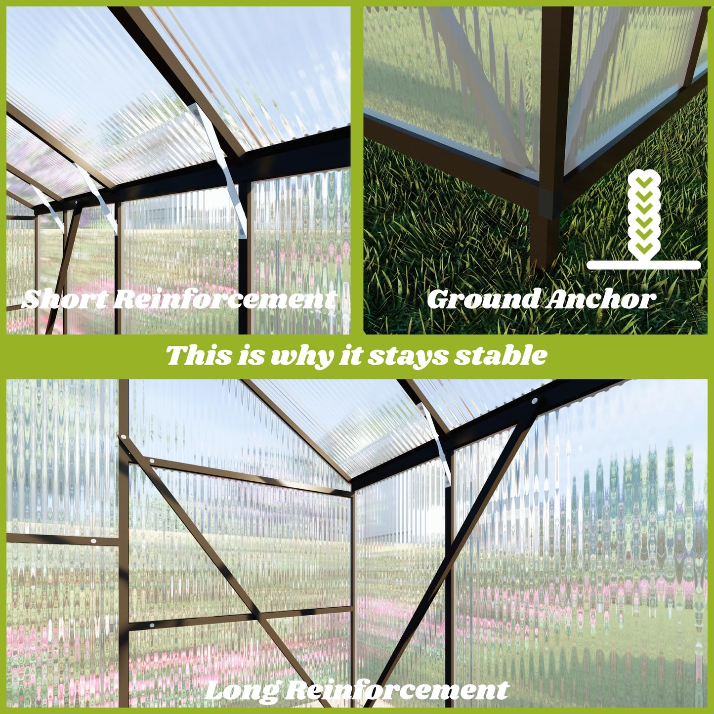 8x14FT Greenhouse for Outdoors, Polycarbonate Greenhouse with Quick Setup Structure and Roof Vent, Aluminum Large Walk-in Green House for Outside Garden Backyard, Dark Gray
