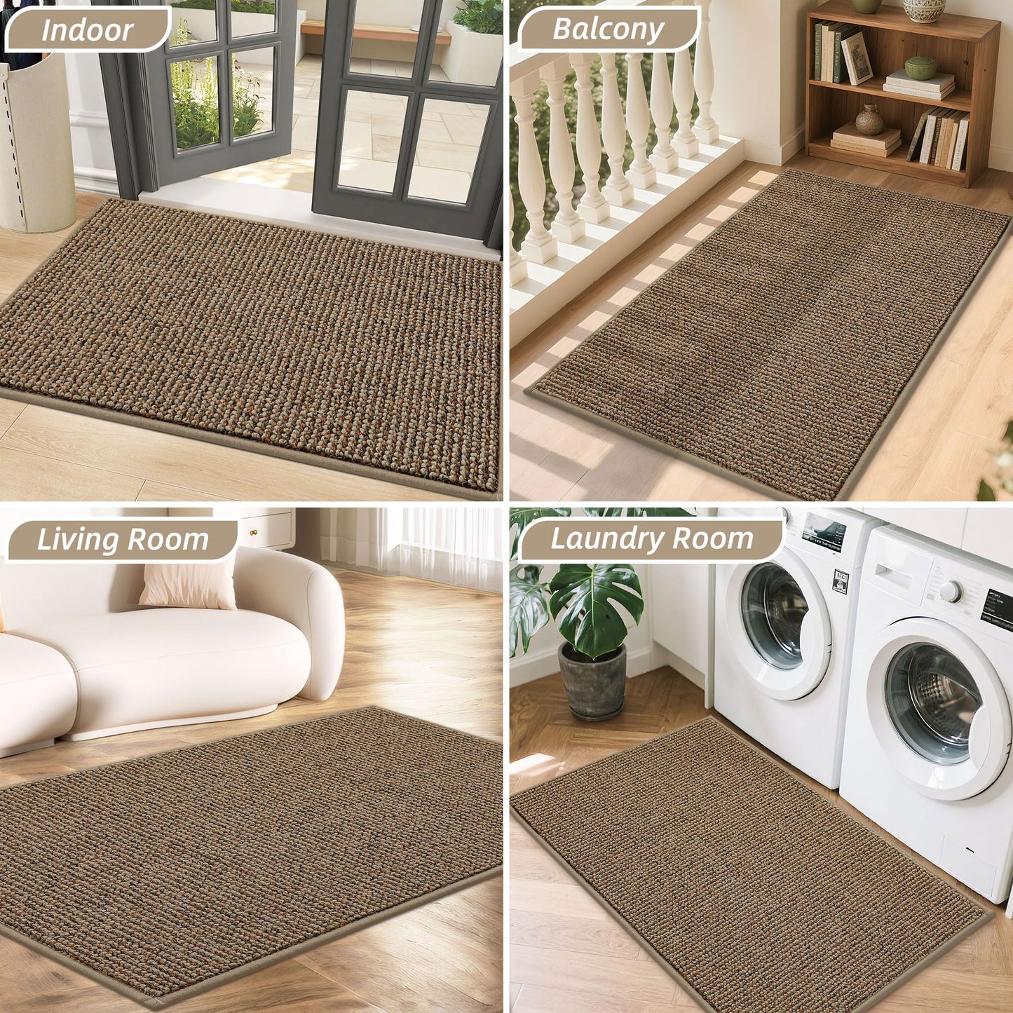 BEQHAUSE Dirt Trapper Door Mat 24" x 36", Non-Slip Washable Doormats Entrance Mat, Dirt Resistant and Absorbent Welcome Mat, Low Profile Floor Mats for Front Back Door and Entryway, Beige