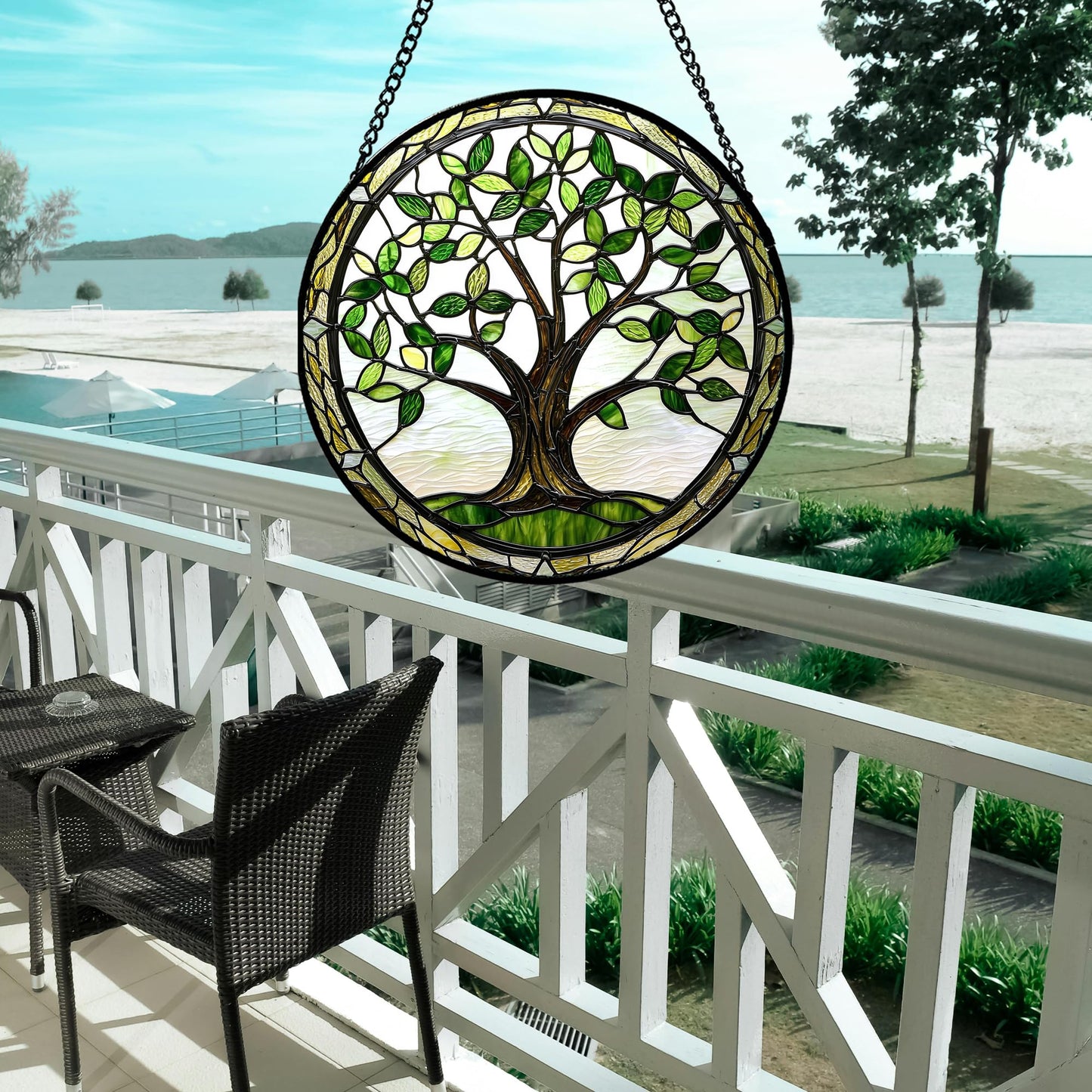 AMDERVEN Stained Glass Window Hanging - Brown Tree Trunk Green Leaves Sun Catcher for Door Garden Home Decor Plant Suncatcher Christmas Mother's Day Birthday Gifts for Women Men Mom Nana 6.3 in