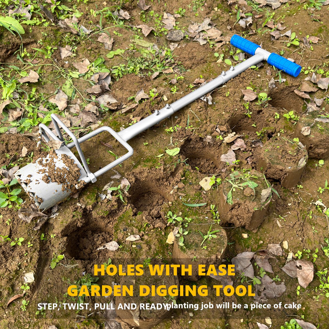 Updated Bulb Planter Long Handle for Digging, 5-in-1 Lawn and Garden Tool,sod Plugger Tool,Weeding,Soil Sampler, Transplanting,Sod Plugger Bulb Transplanting （Height Adjustable ）