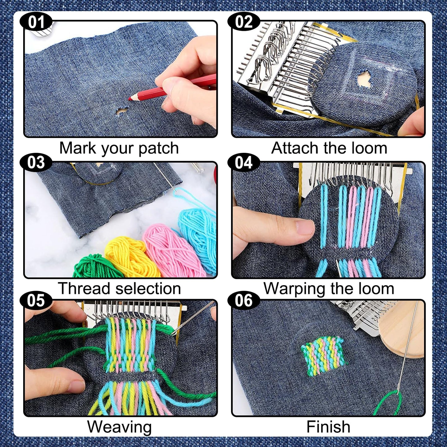 Mini Darning Looms Kit for Beginners, 14-Hook Wooden Weaving Tool with Stainless Steel Needles, Portable Knit Patch Repair Kit for Jeans Clothes Tapestries Scarves