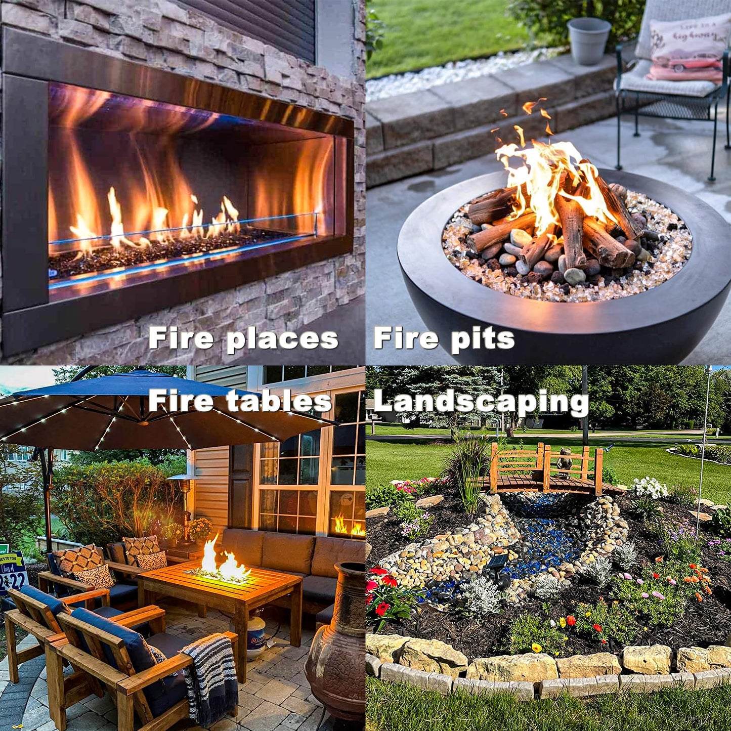 Hisencn Fire Glass 1/2 Inch - Blended Blue Reflective Tempered Fire Glass Rocks for Fire Pit, Outdoors and Indoors Natural or Propane Fireplaces, Fire Bowls Landscape Decoration, 10 Pounds