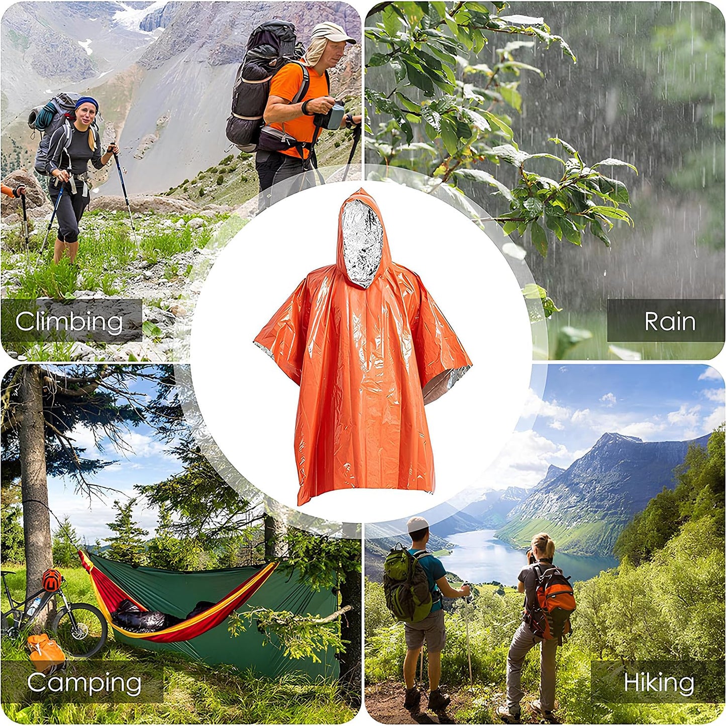 ELK Emergency Poncho 4-Pack - Heat Retention, Mylar Reversible Thermal Raincoat Blanket, Reflective for Increased Visibility - Outdoor Camping Survival Gear