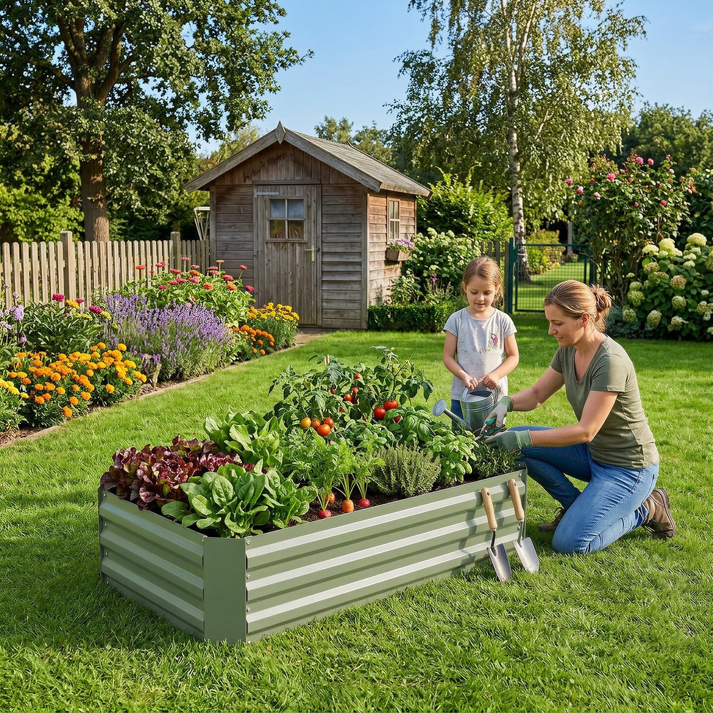 Aoodor 4 x 2 x 1 ft Outdoor Raised Garden Bed, Reinforced Galvanized Steel Planter Box for Vegetables, Flowers,Fruits and Herbs
