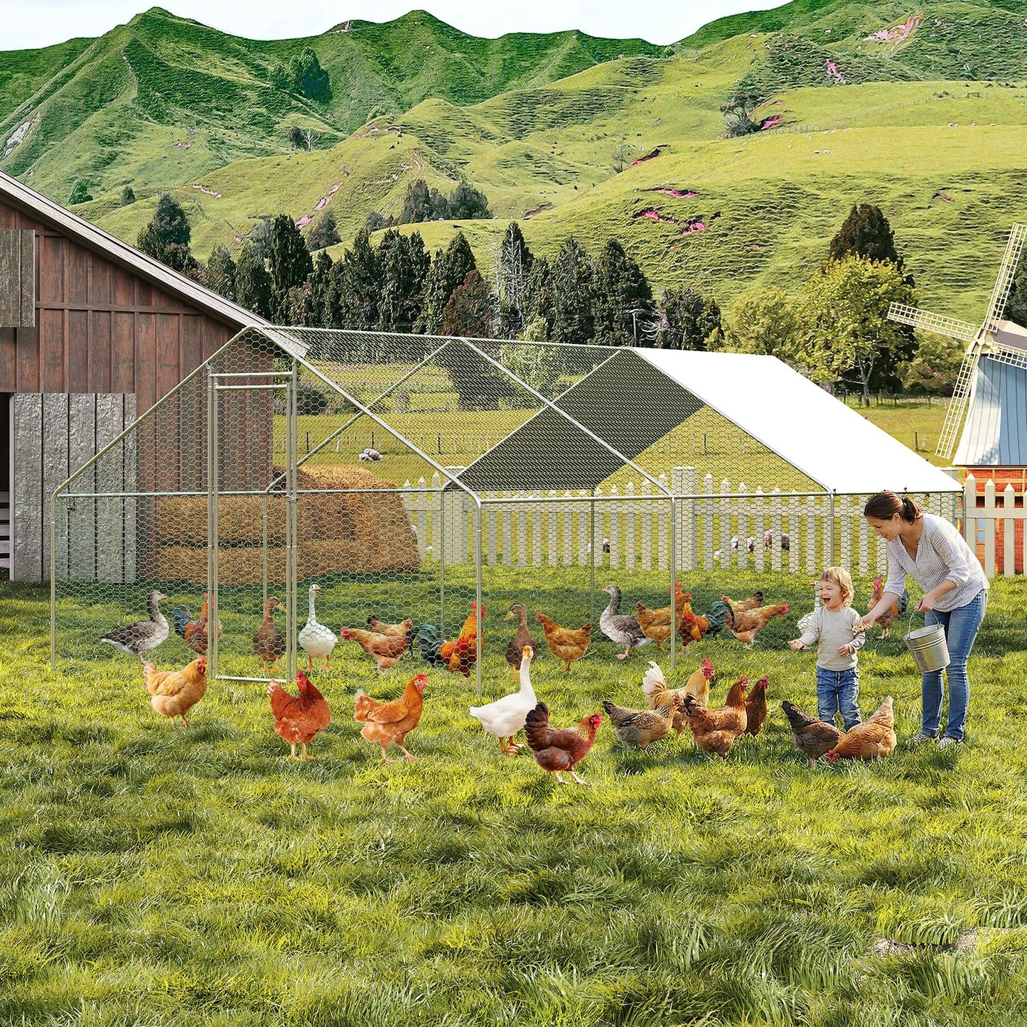 Garvee Large Metal Chicken Coop, Chicken Coop Run, Outdoor Chicken Pen with Waterproof & Anti-UV Cover, Large Chicken Run for Outdoor Farm Yard (19.7 ft L x 6.6 ft W x 6.6 ft H)