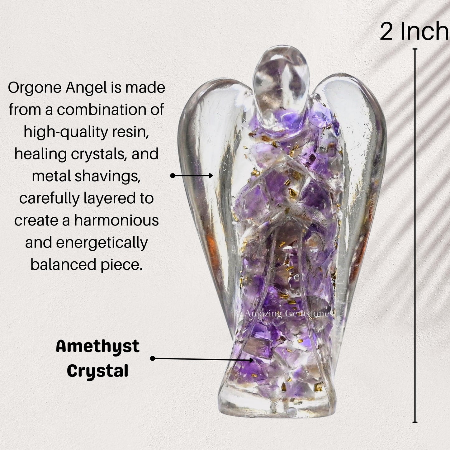 Amazing Gemstone Amethyst Guardian Angel Figurine Pocket Crystal Angel for Protection - Orgone Guardian Angel with Orgonite Layer and Natural Crystal for Healing Gift (2 Inch, Organite)