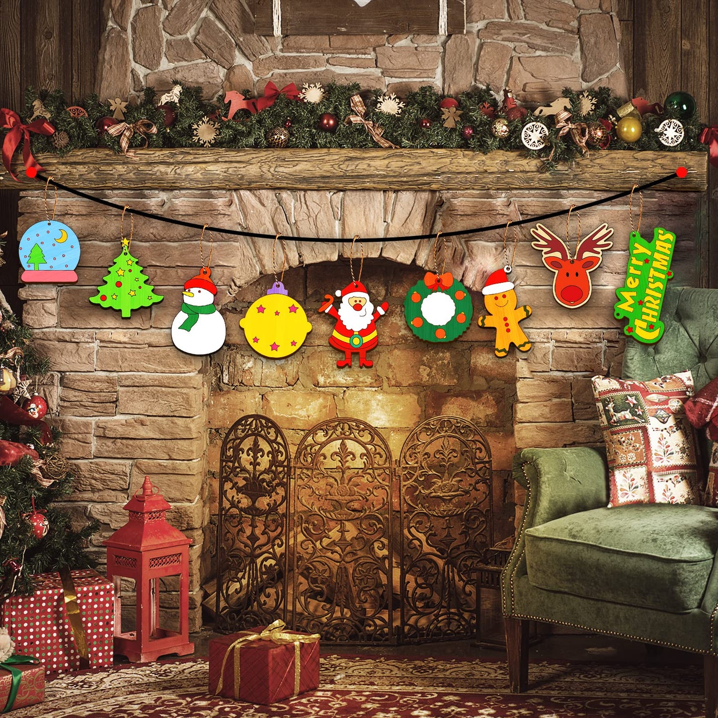 Christmas Crafts for Kids,36 Pcs Wooden Christmas Ornaments with Ropes for Hanging Decoration, 12 Styles Unfinished Wood Slices with Hole, DIY Ornament Craft for Boys & Girls Aged 5 6 7 8 9 10 11 12