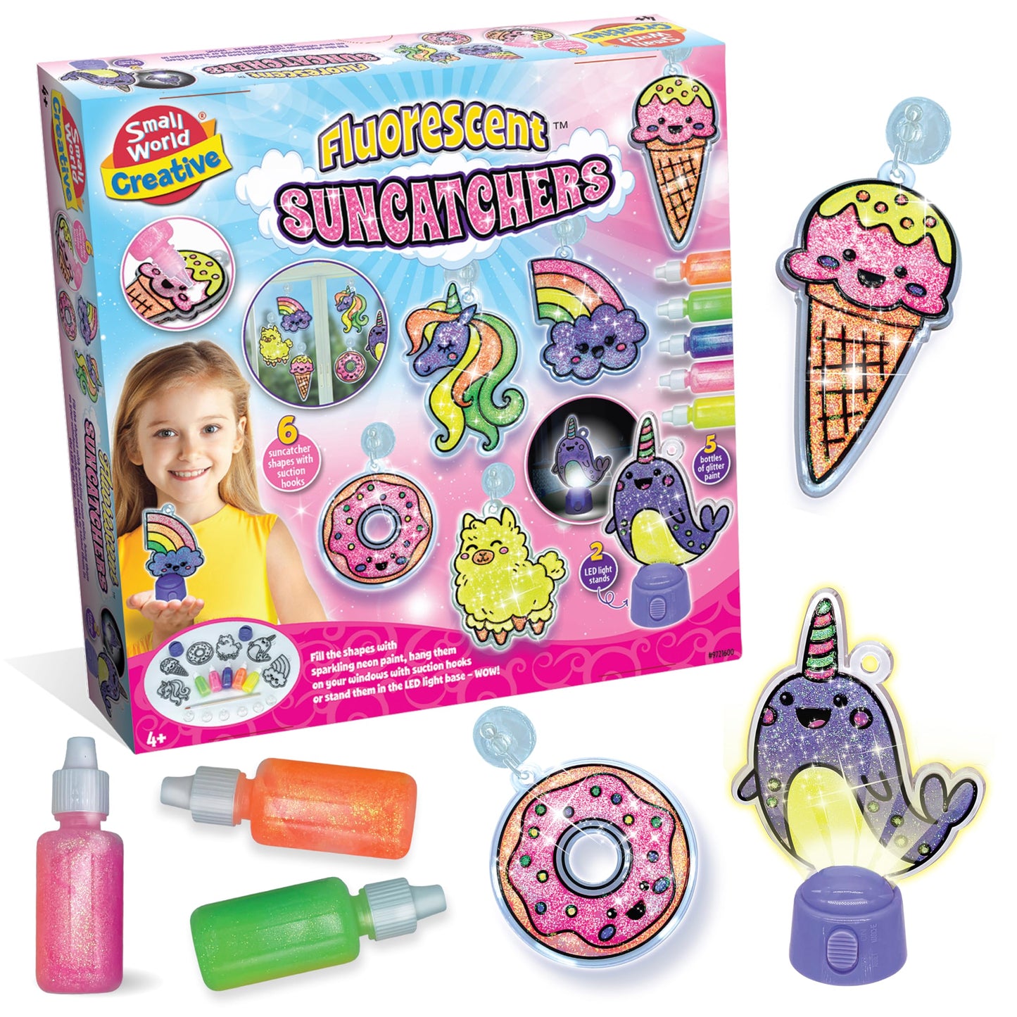 Small World Toys Fluorescent Suncatcher Kit – Fun Kids Crafts & DIY Crafts for Kids Ages 4-8 – Paint-Your-Own Window Art Set with Bright & Colorful Suncatchers