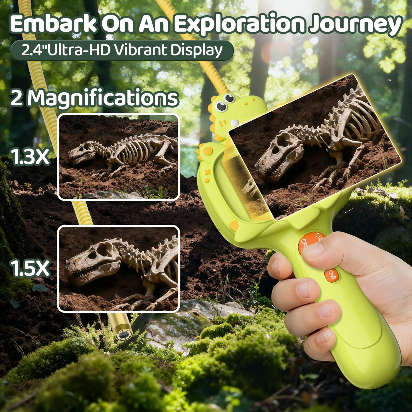 Dinosaur Borescope Snake Camera Toy: Kids Outdoor Toy Kits, Camping Exploration Portable Toy with Lights & 2.4" Screen, Educational STEM Birthday Gift for Boys & Girls 4 5 6 7 8 9 10-Year-Old