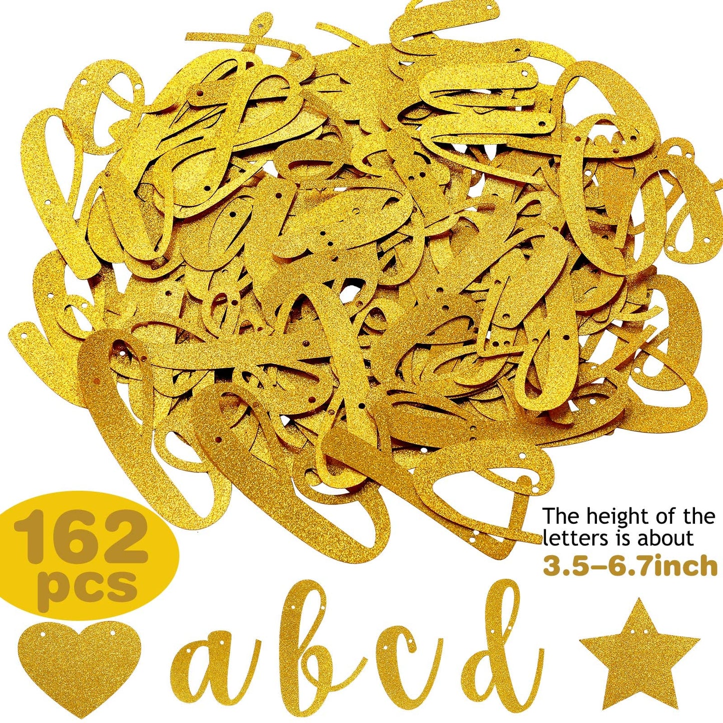 TaoBary 167 Pcs DIY Banner Kit Happy Birthday Glitter Banner Customizable Glitter Make Your Own Kit 162 Letters Symbols and Numbers 3 Rope for Birthday Halloween Wedding Christmas(Gold)