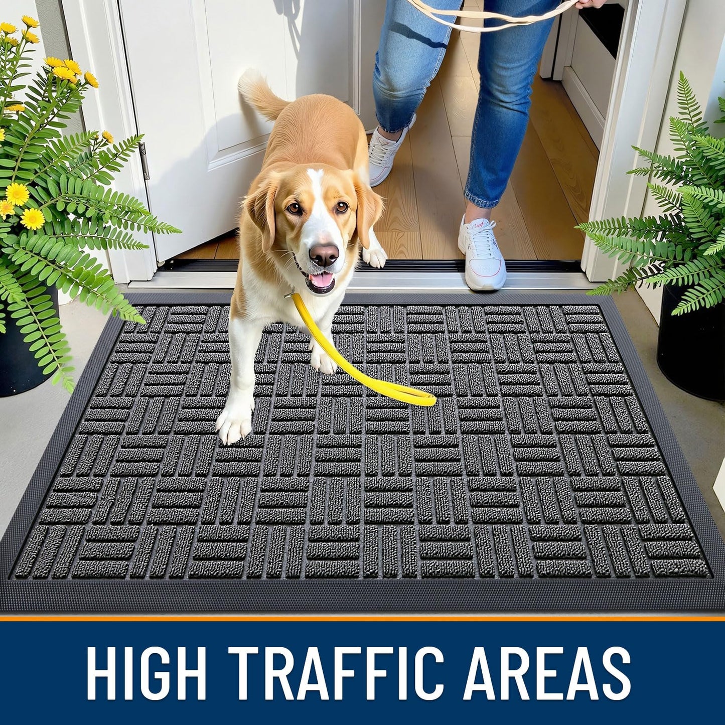 OLANLY Front Door Mat Outside Entrance 47x32, Absorbent, Heavy Duty Sturdy Natural Rubber Doormat Indoor Outdoor, Stain and Fade Resistant, Non-Slip Backing Low Profile Floor Mat for Entryway, Grey
