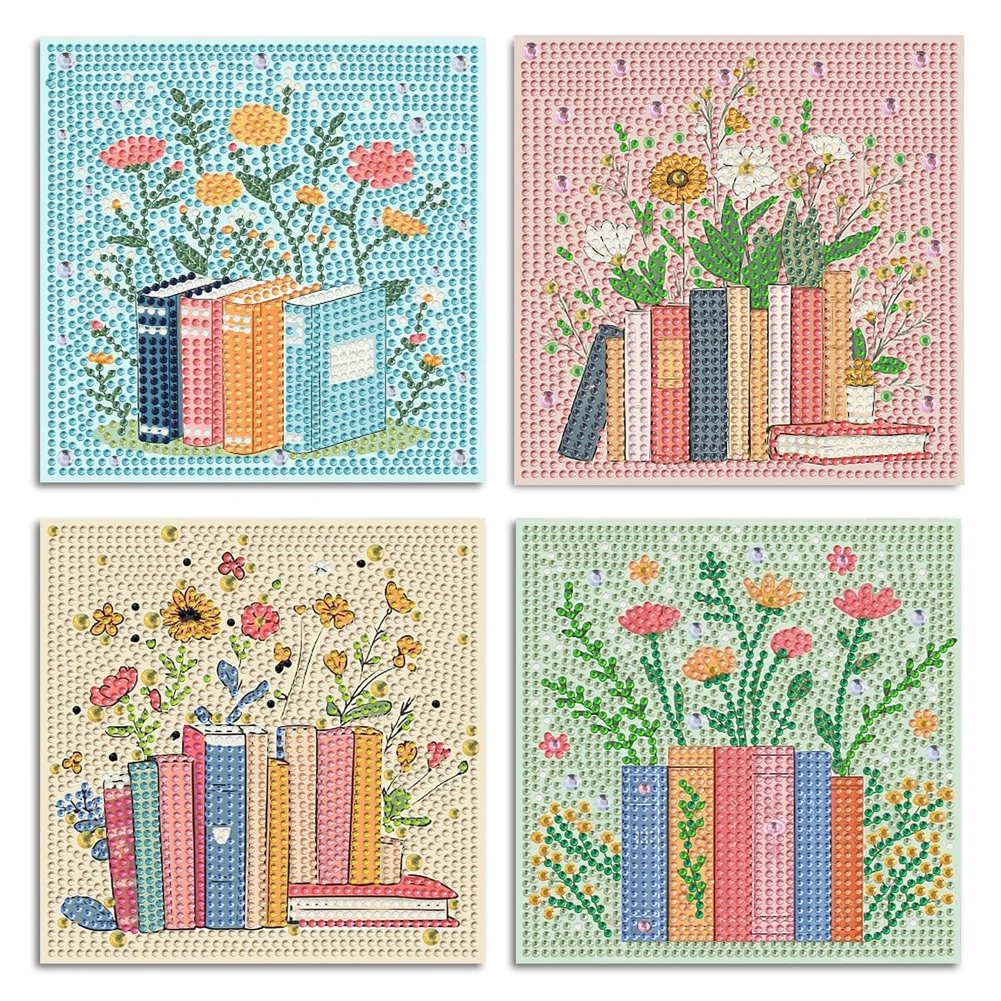 ICYANART 4 Pack Book Diamond Art Painting Kits for Kids, Cute Gem Art Kit for Kids Ages 6-8-12, Small Diamond Art for Kids Easy Handmade Gifts and Home Wall Decor 7x7inch