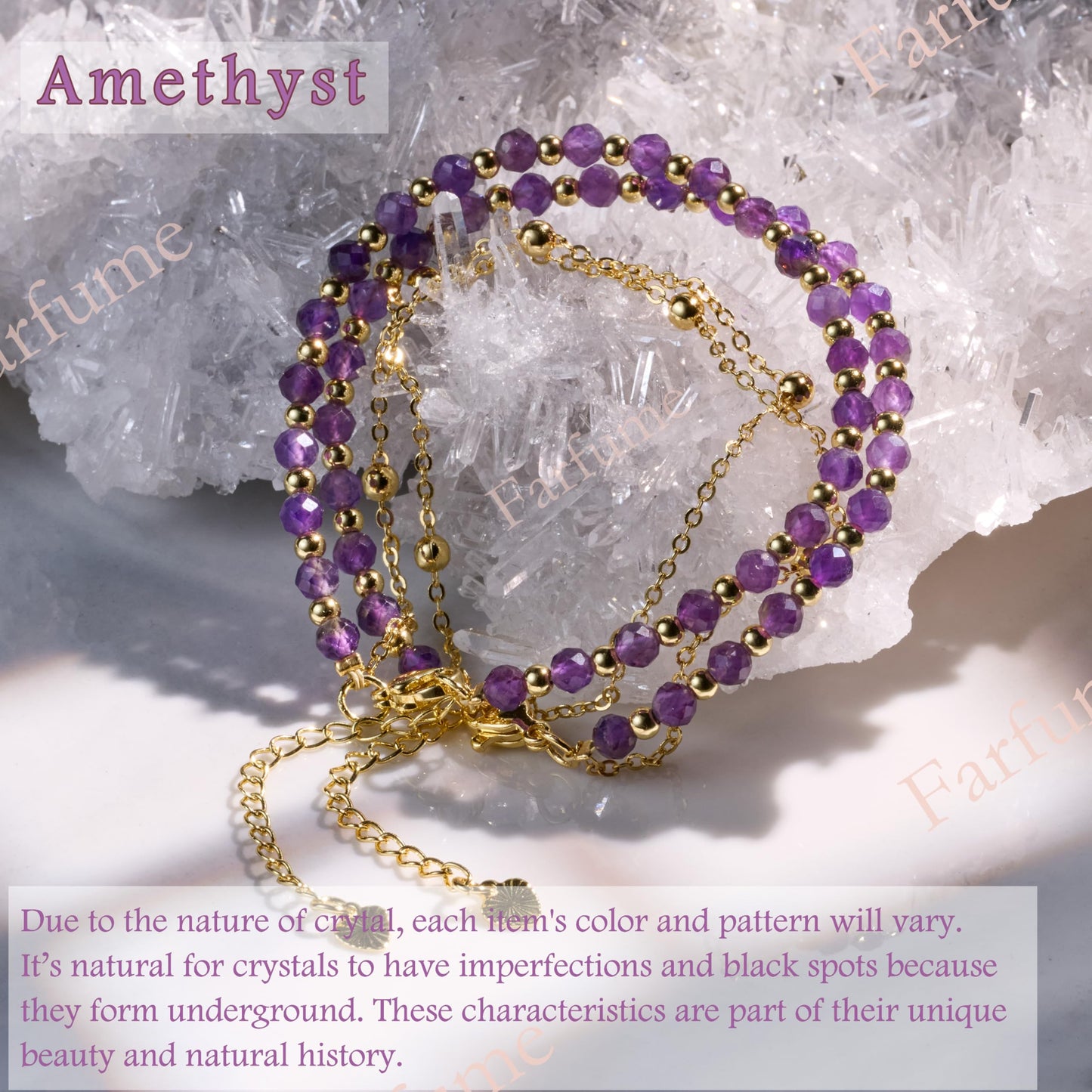 Farfume Amethyst Crystal Bracelet Beaded Bracelets for Women 4mm Natural Stone Beads Gemstone Handmade Jewelry Valentine's Day Gifts
