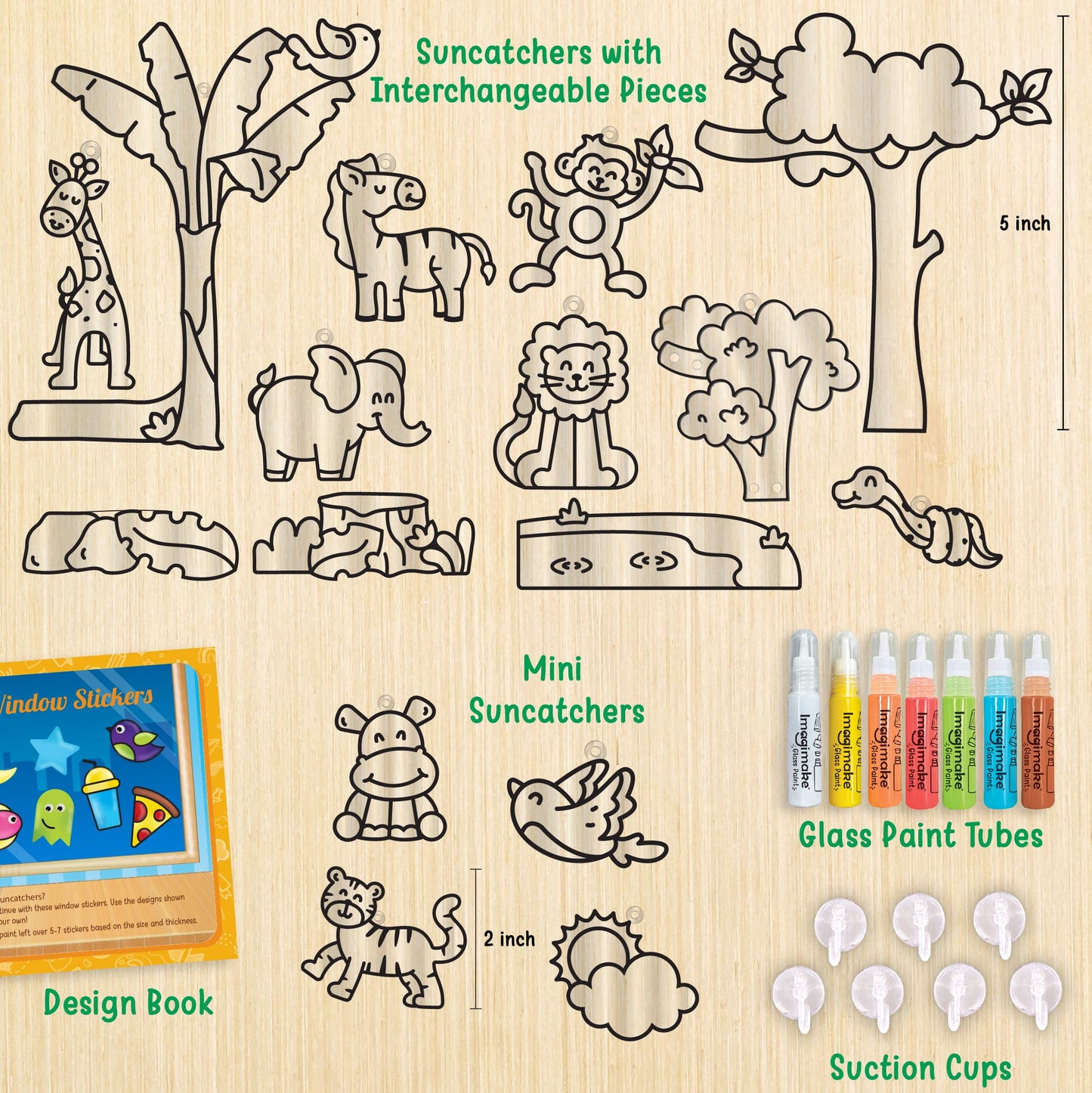 Imagimake Window Art Jungle | 16-Piece Glass Paint & Suncatcher Kit | Craft & Discover Animals | Art Kit for Kids| 5 Year Old Boy Gifts | Birthday Gifts for Boys & Girls Ages 5,6,7,8,9,10,11,12