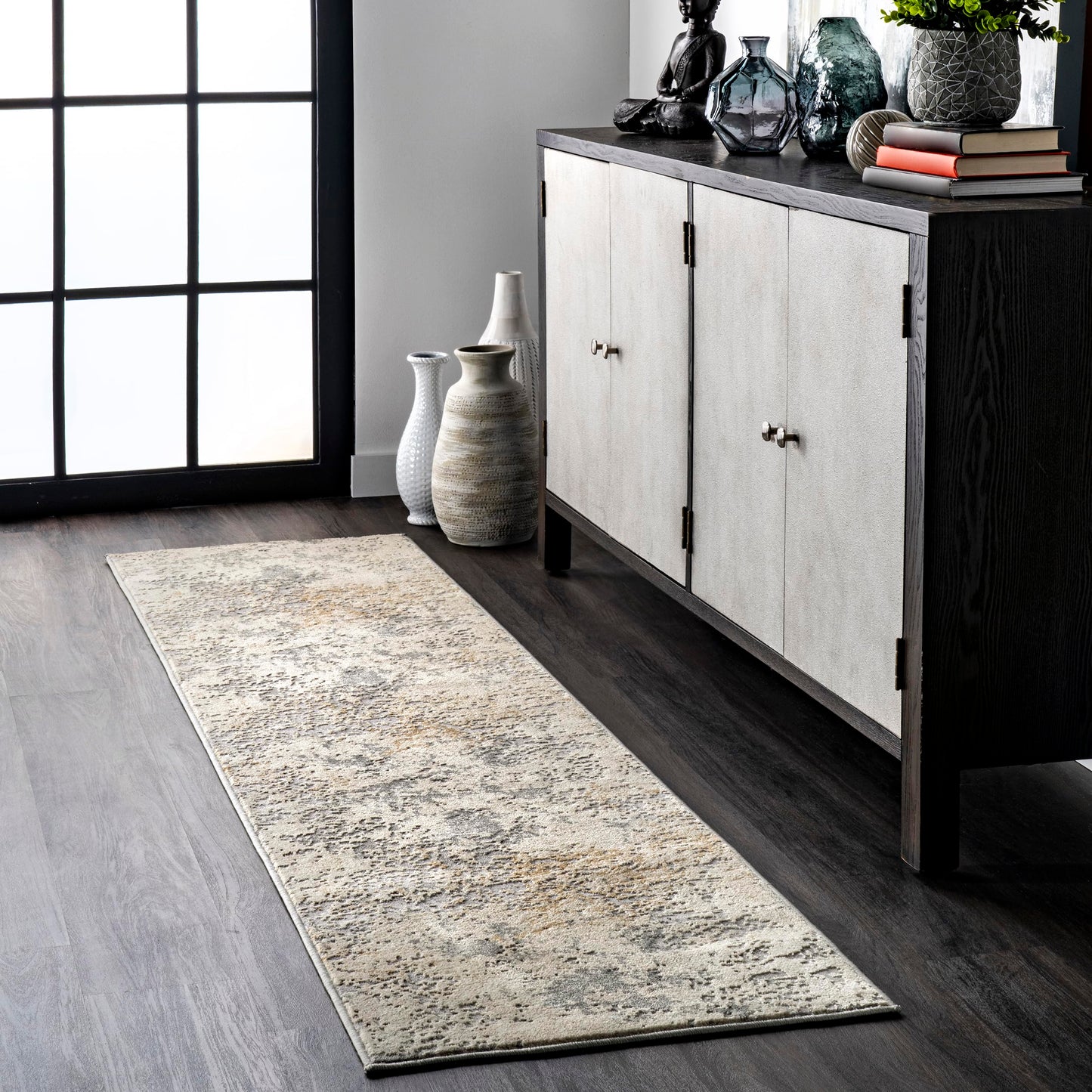 nuLOOM Chastin Modern Abstract Area Rug - 2'6" x 10' Runner Rug Modern/Contemporary Beige/Grey Rugs for Living Room Bedroom Dining Room Entryway Hallway Kitchen