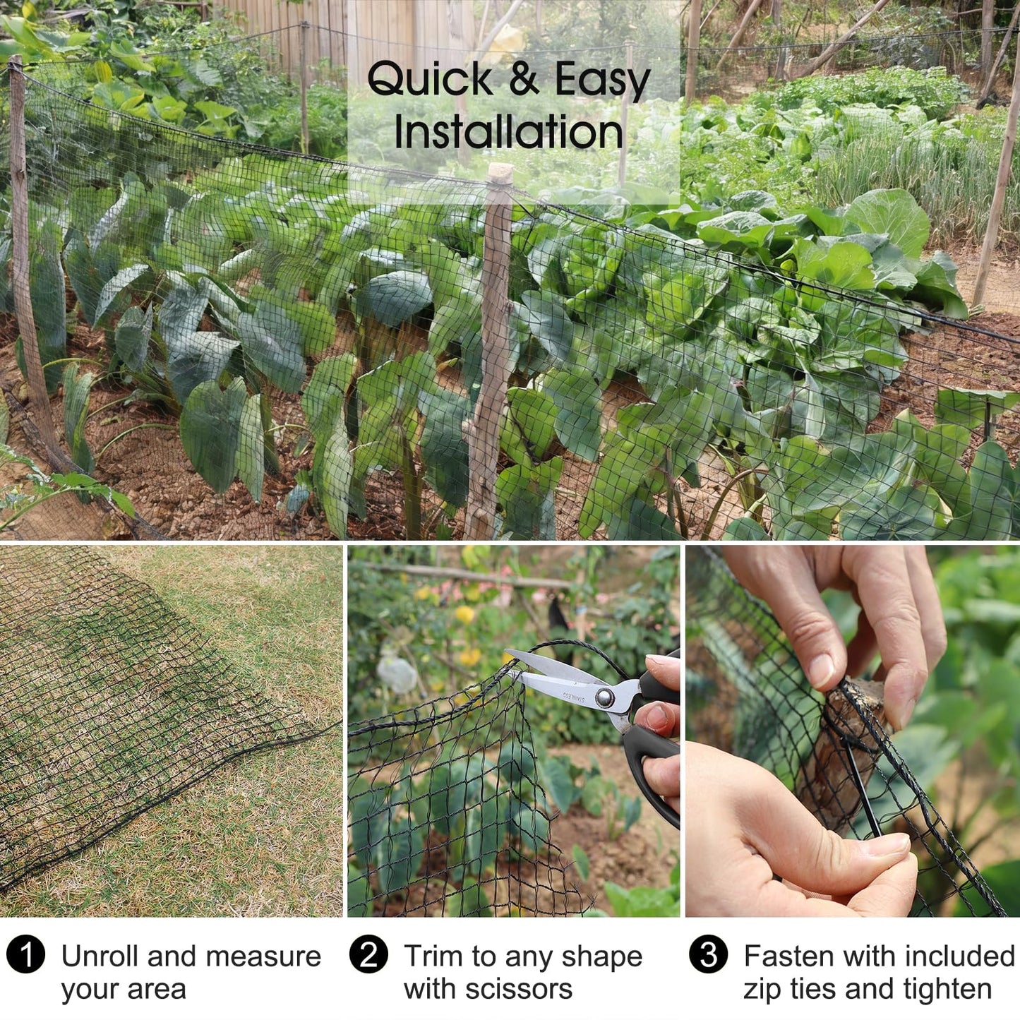 Deer Fence, RIFNY 6.5 x 100 FT Temporary Fence for Garden Outdoor Yard, Plastic Mesh Fencing Netting to Protect Plants Fruit from Deer Dogs Chicken Animal (Black)