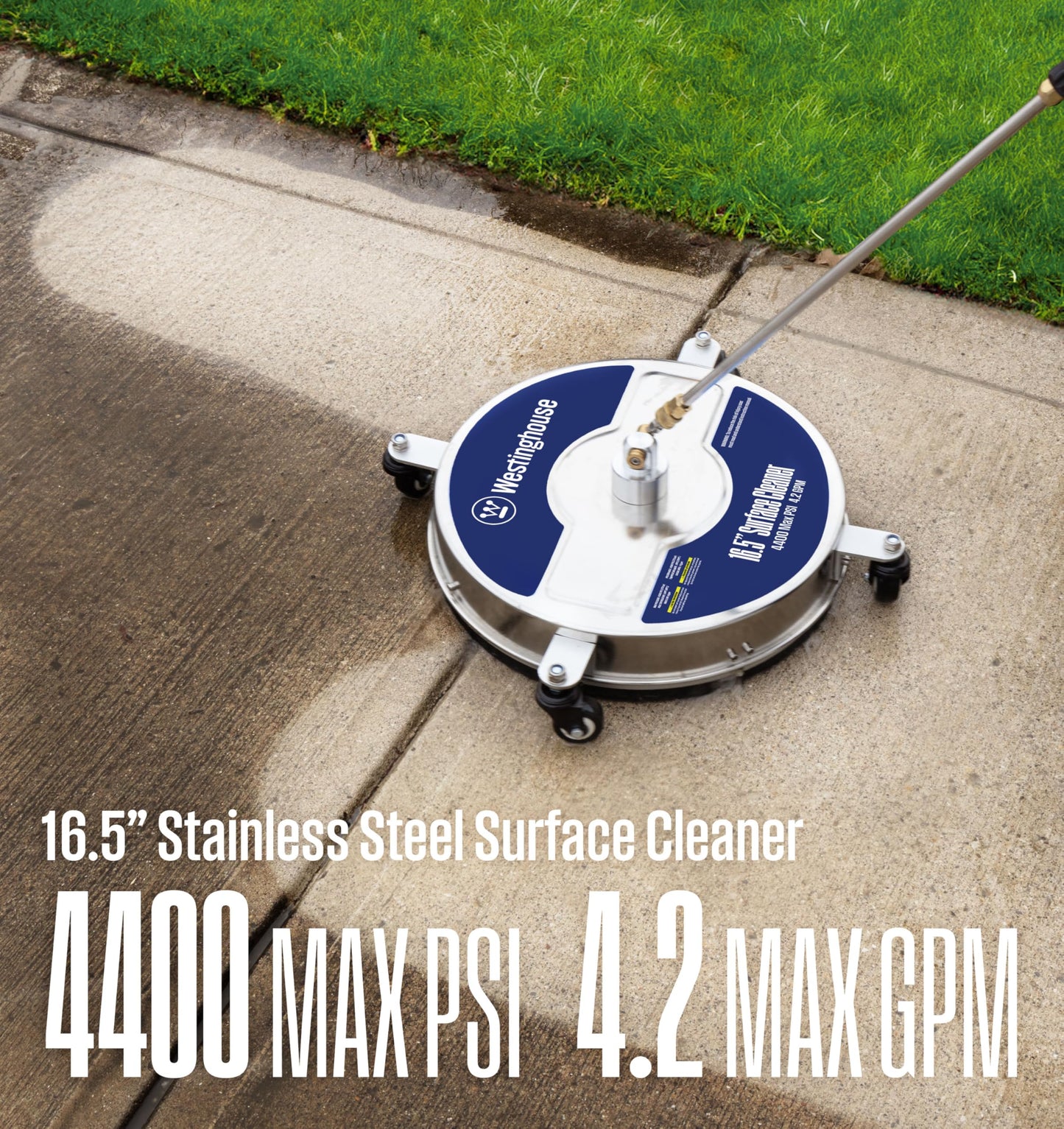 Westinghouse Universal 16.5” Pressure Washer Surface Cleaner Attachment - Stainless Steel - 4400 Max PSI, 1/4” Connector - for Gas and Electric Pressure Washers