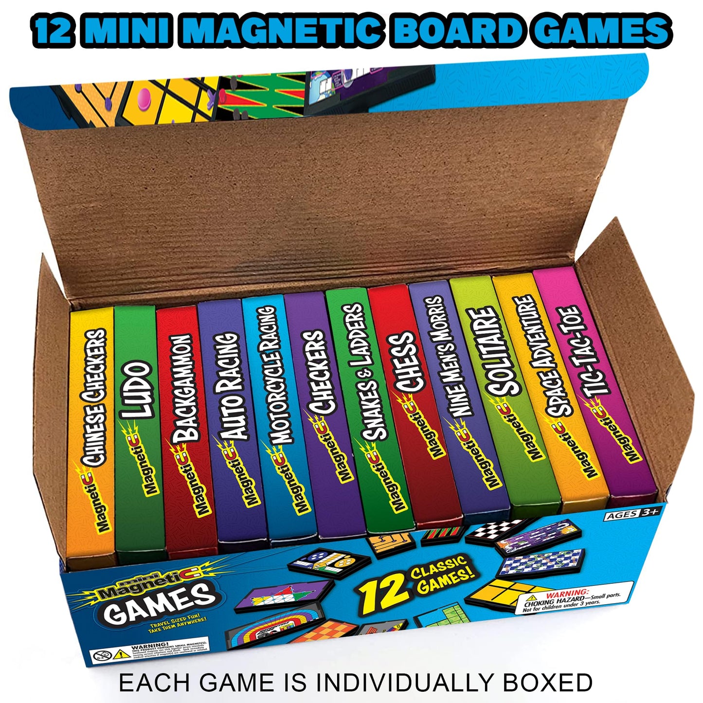 Gamie Magnetic Board Travel Games for Kids, Includes 12 Retro Fun Games - 5" Compact Design, Individually Boxed Travel Essentials for Kids Road Trip/Airplane/Camping, Stocking Stuffers for All Ages