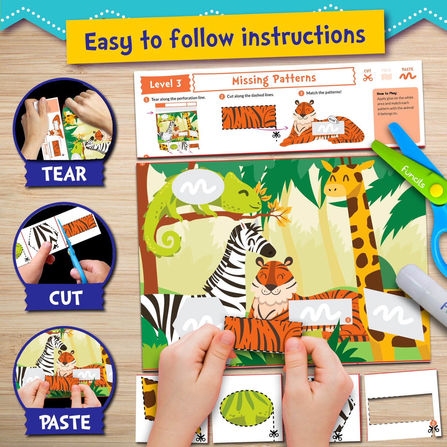 Funcils Toddler Scissor Skills - Art Supplies & Crafts Kit for Kids, Safety Scissors, Fine Motor Toys, Montessori Gifts for Boys & Girls Ages 3, 4, 5, 6, 7 Year Old, Preschool Learning Activity Books