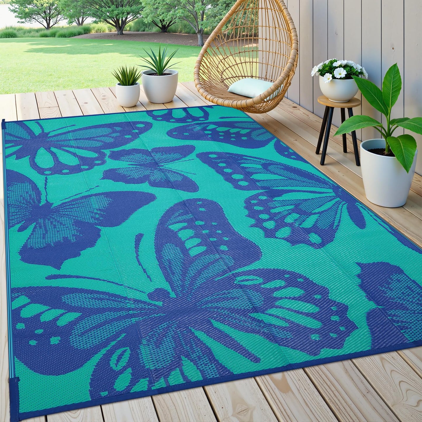 Uphome Outdoor Rug Waterproof 8x10 ft, Patio Plastic Straw Rugs for RV Camping, Reversible Mat Outside, Indoor Outdoor Large Floor Carpet for Back Yard Deck Balcony Porch Beach Picnic