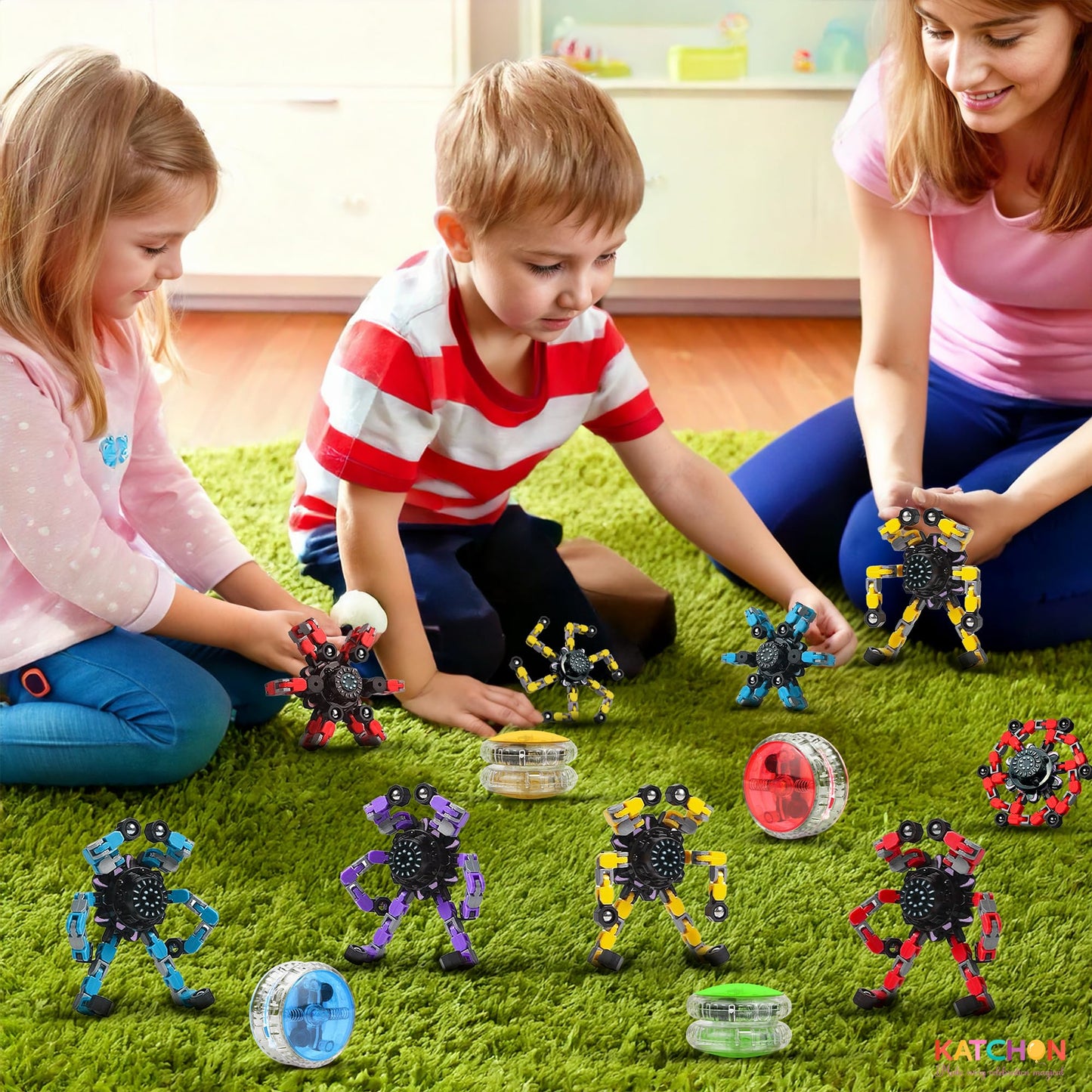 KatchOn, Transformable Fidget Toys Bulk - Pack of 24 | Robot Fidget Spinners Pinata Stuffers for Kids, Party Favors for Kids 8-12, Treasure Box Toys for Classroom Goodie Bags Stuffers Classroom Prizes