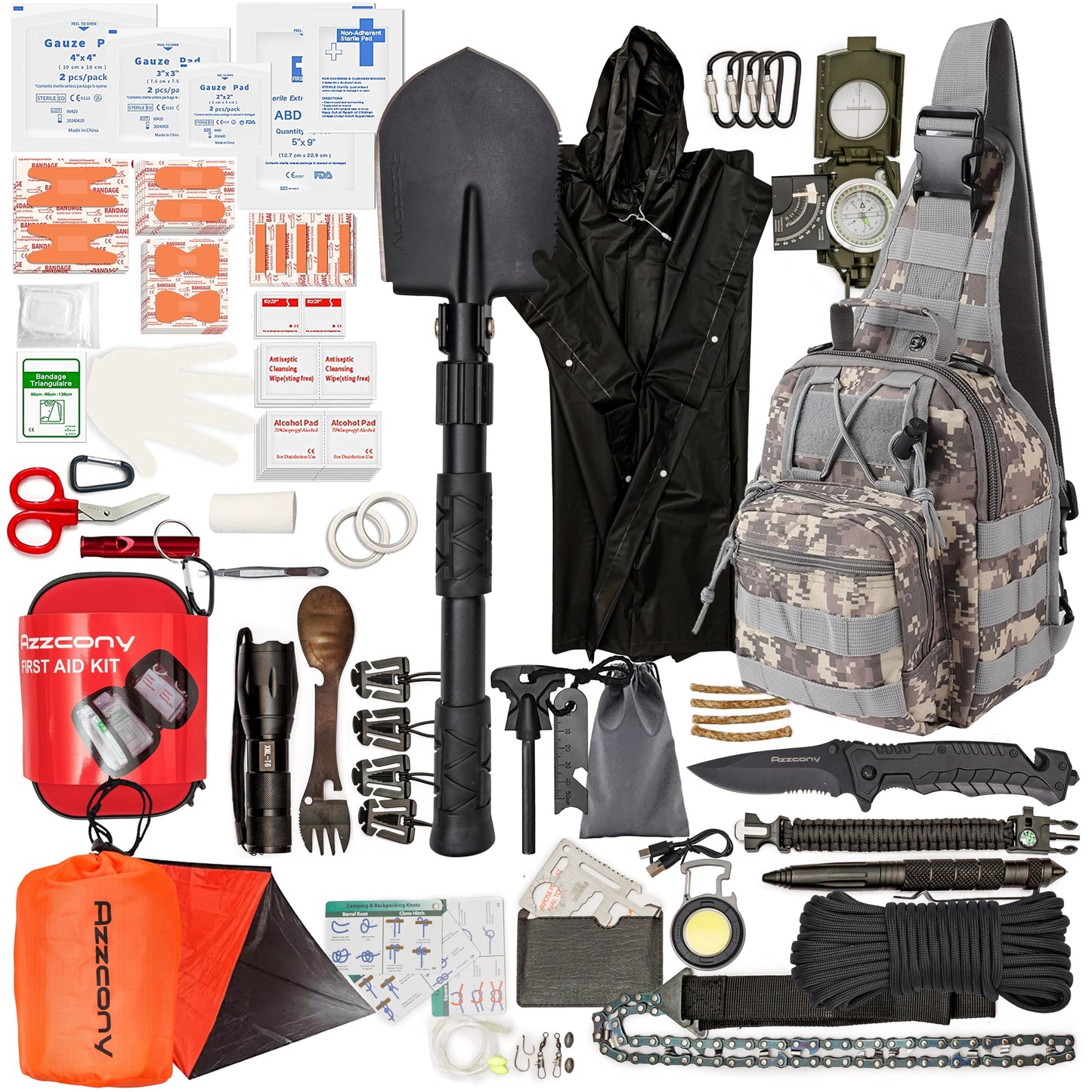 Emergency Survival Kit with First Aid Gears and Supplies - EDC Go Bugout Bag - Get Home Backpack for Camping Outdoor - Tactical Military Molle Pouch Grade - Gift for Man Woman (Army Blue)
