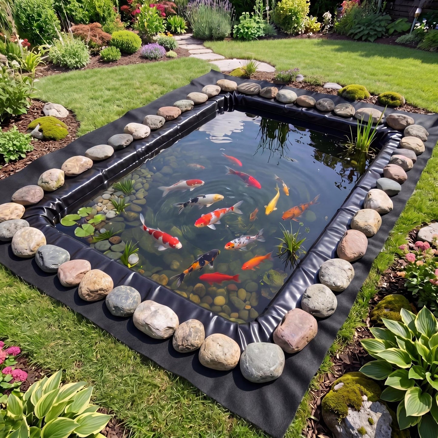 Fanfanwin 15 x 15 ft Pond Liner Underlayment 6oz Heavy Duty Black Non Woven Geotextile Underlayment Fabric with 10 U-pins for Outdoor Pond Streams Fountains Garden Waterfalls Fishpond Weed Barrier