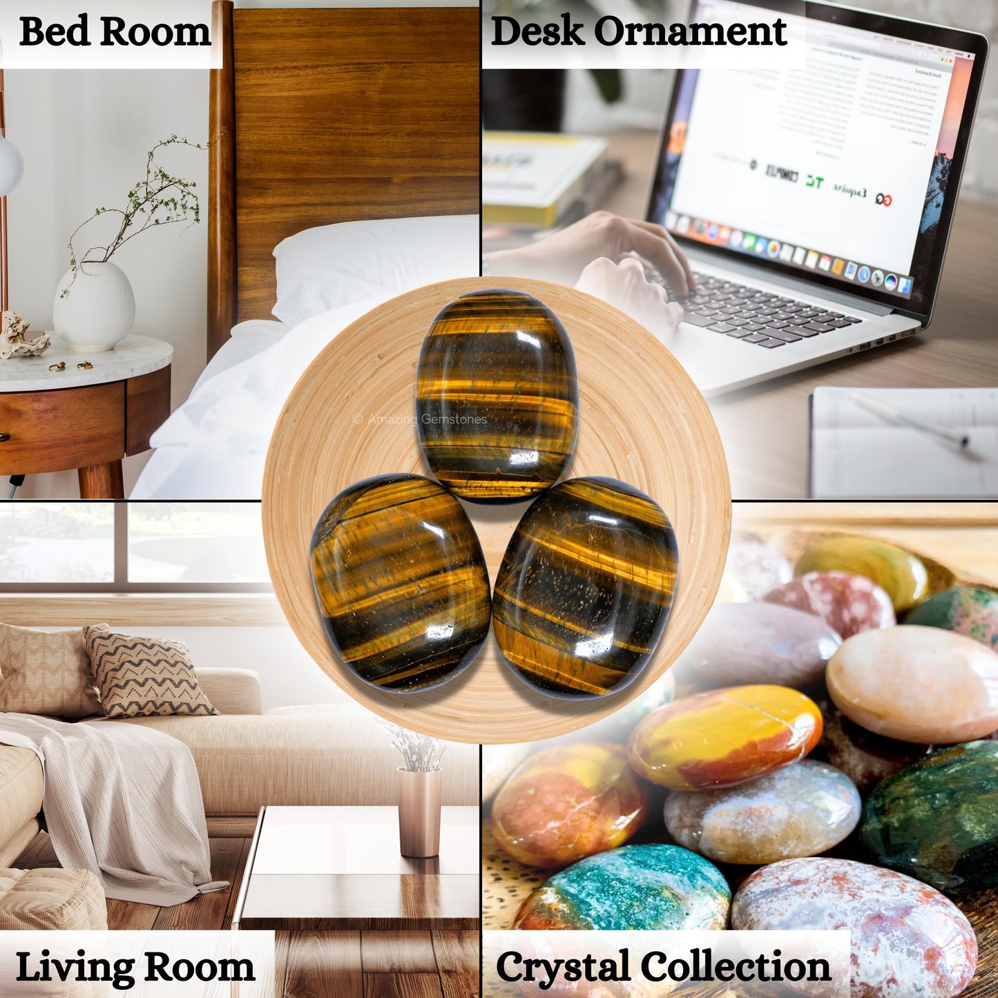 Amazing Gemstone Tiger Eye Crystals and Healing Stones - Large Palm Stone Crystals Piedra - Crystal for Good Luck, Balanced Positive Energy, Meditation - Unique Stocking Stuffers Gifts for Women, Men