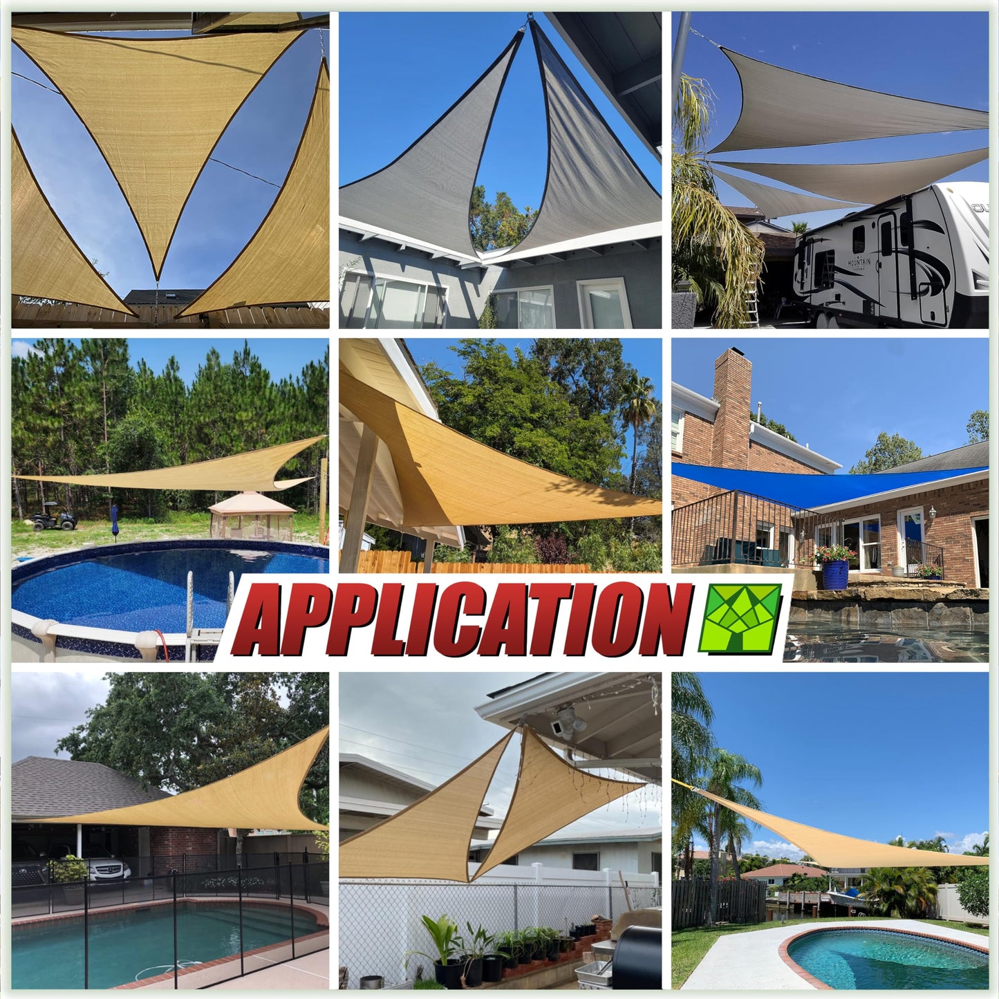 ColourTree 16' x 16' x 16' Beige Triangle CTAPT16 Sun Shade Sail Canopy Mesh Fabric UV Block UPF50 - Commercial Heavy Duty & 190 GSM - 3 Years Warranty (We Make Custom Size)