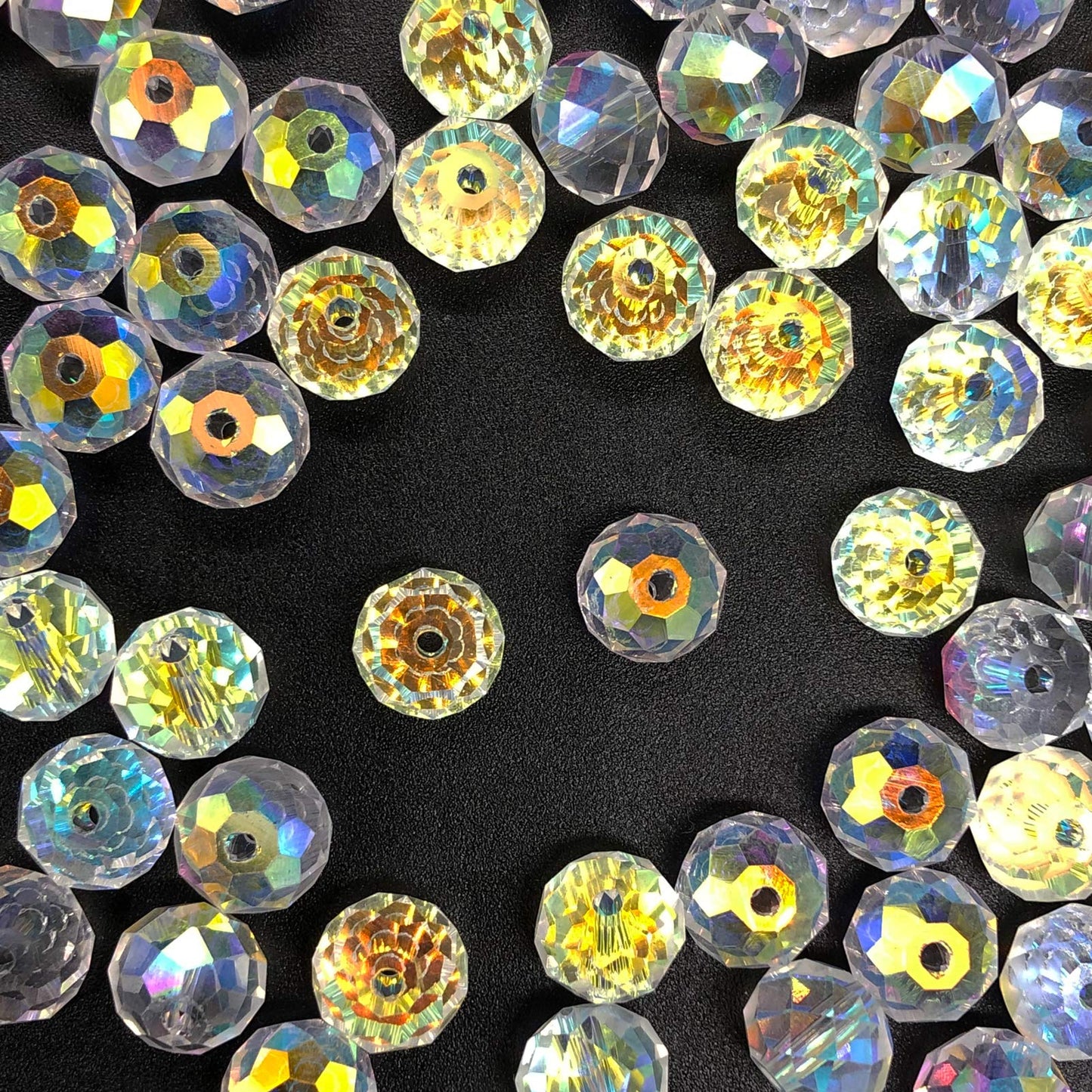 Dowarm 10MM Crystal Glass Beads for Jewelry Making, Briolette Rondelle Crystal Beads for Crafts Wind Chimes Suncatchers, Briolette Glass Beads (Crystal AB, 10MM, 100PCS)