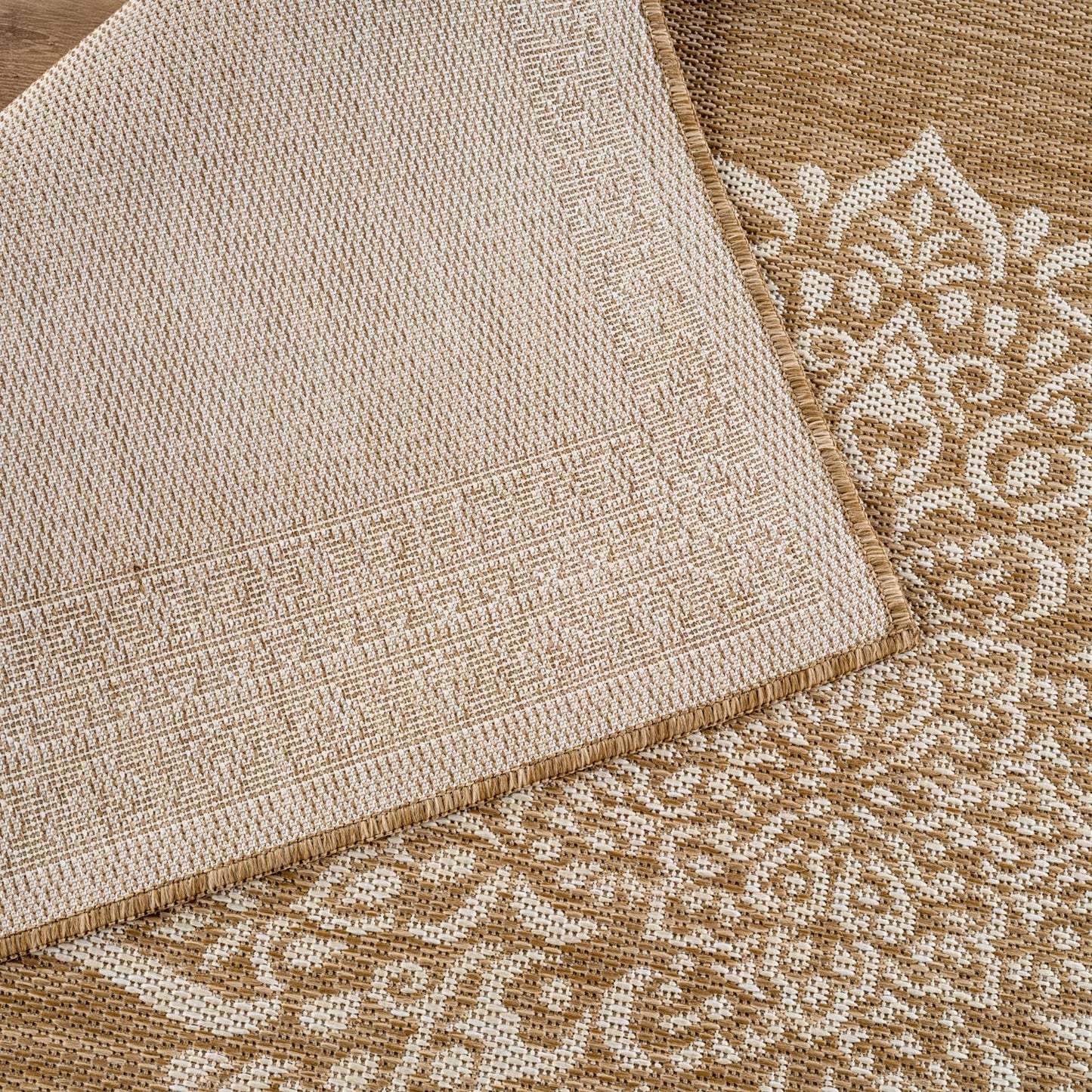 CAMILSON Outdoor Rug 10x14 Medallion Natural Modern Large Area Rugs for Indoor and Outdoor Patios Kitchen and Hallway Mats Washable Porch Deck Outside Carpet (Medallion Natural 10 x 14)