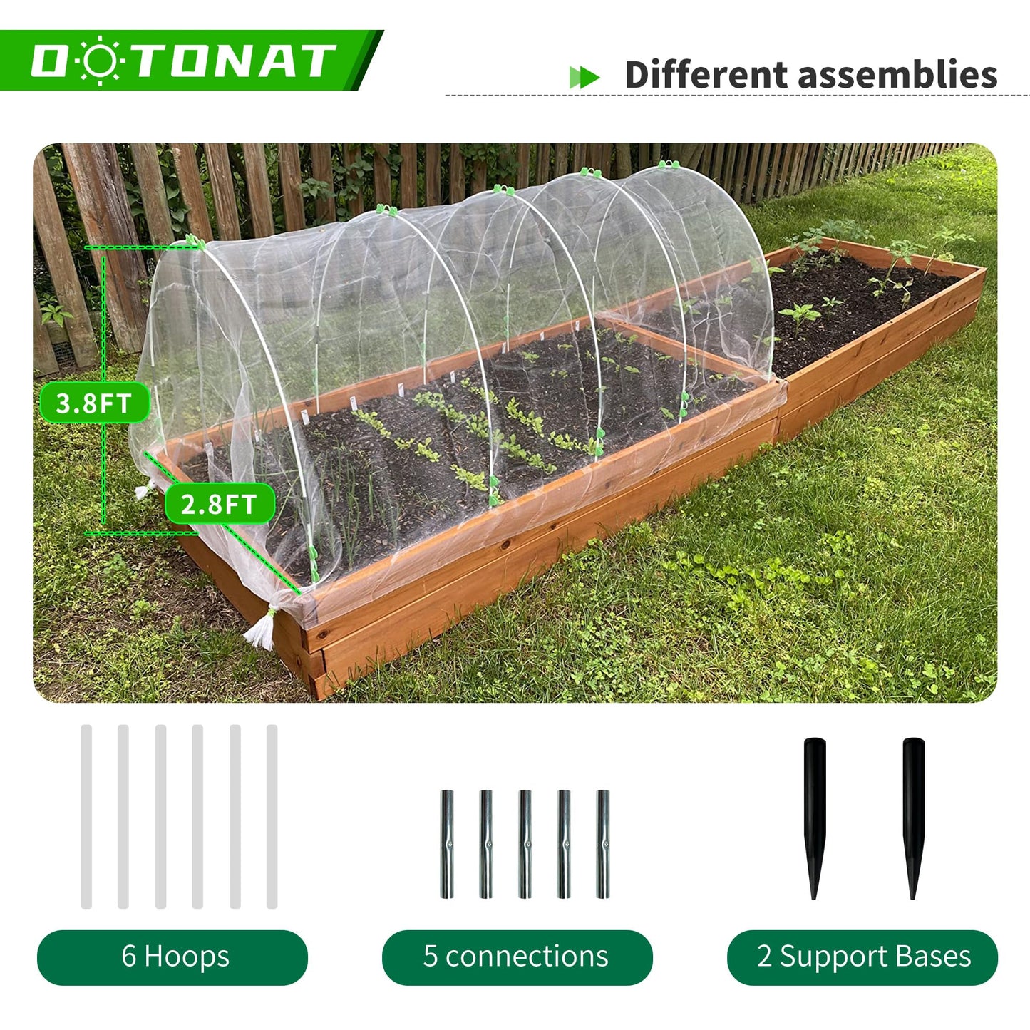 OOTONAT 8FT Garden Hoops Grow Tunnel Kit - Rust-Free Fiberglass Frame for Raised Beds, 36pcs - DIY Plant Support for Garden Netting, Vegetable Garden Hoops Kit, Row Covers, and Greenhouse Protection
