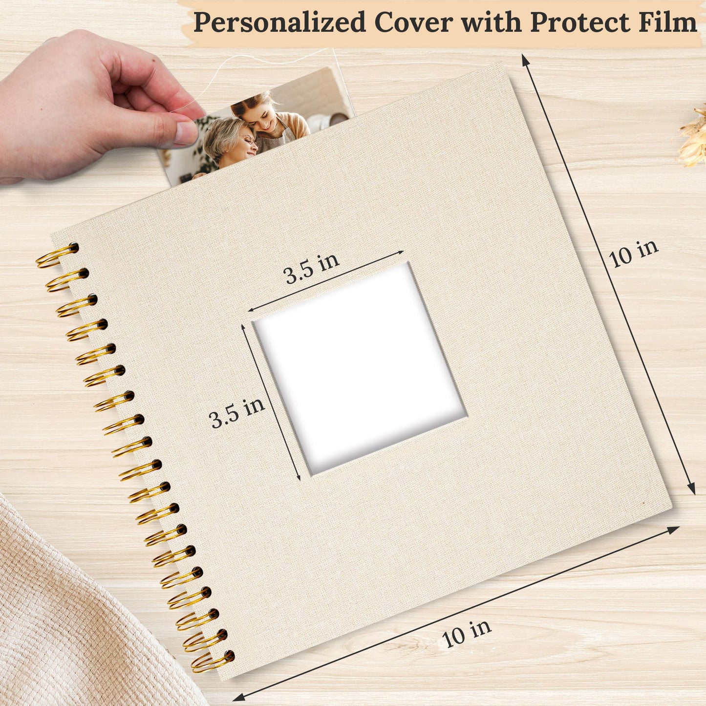 Hiwhy Scrapbook Photo Album Linen Cover, 10 x 10 Inch Hardcover Kraft White Pages Memory Book, for Travel Wedding Guest Book Christmas Baby Shower (20 Sheets/ 40 Pages,Beige)