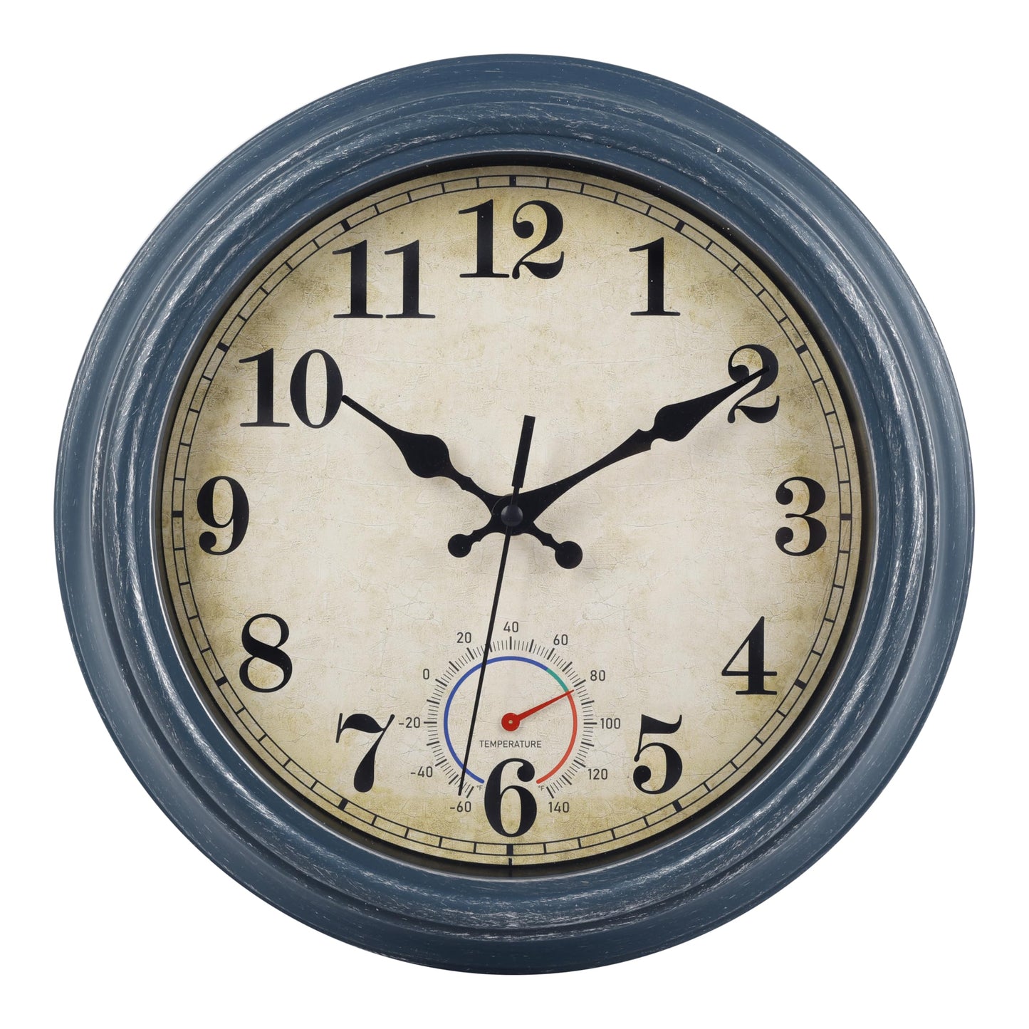 Horizent Outdoor Clocks Waterproof with Thermometer Rustic Coastal Wall Clock Decor for Patio Pool Garden(12 Inch,Blue)