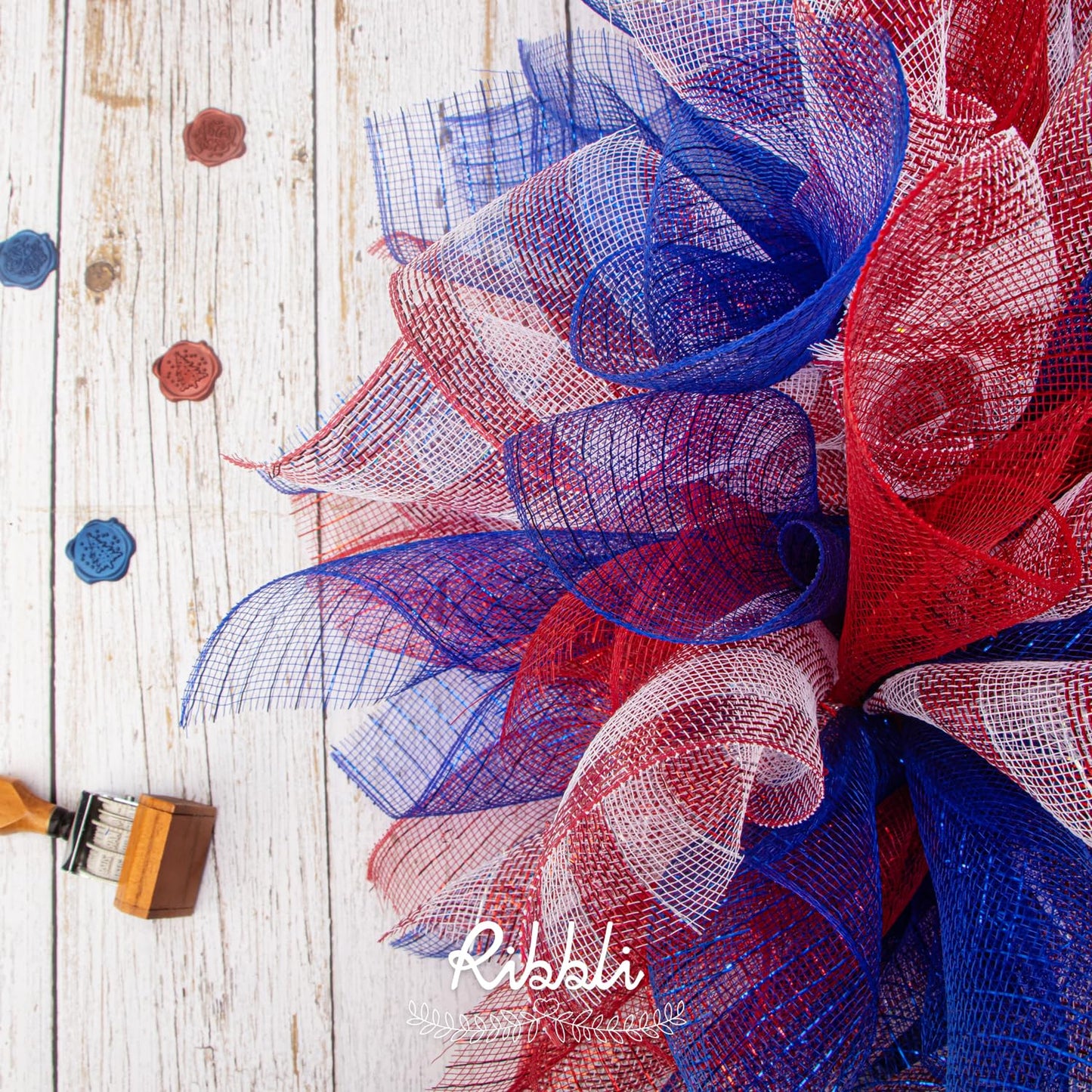 Ribbli Royal Blue Metallic Mesh Ribbon, 10 inch x 30 feet(10Yard), Royal Blue with Royal Foil, Use for 4th of July Wreath Swags and Christmas Tree Decoration