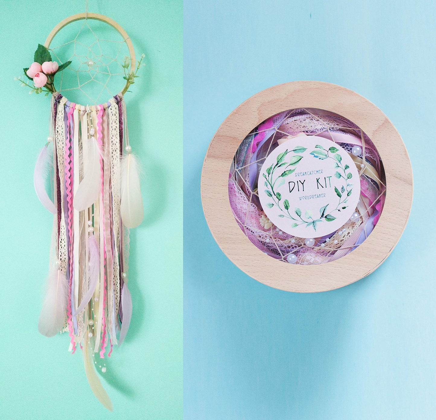 DIY dream catcher kit-Make your own dreamcatcher-Craft set for kids-Do It Yourself Pink dreamcatcher-Birthday party Activity Diam 6.2 inch(15.5cm) Floral Classic Dream catcher