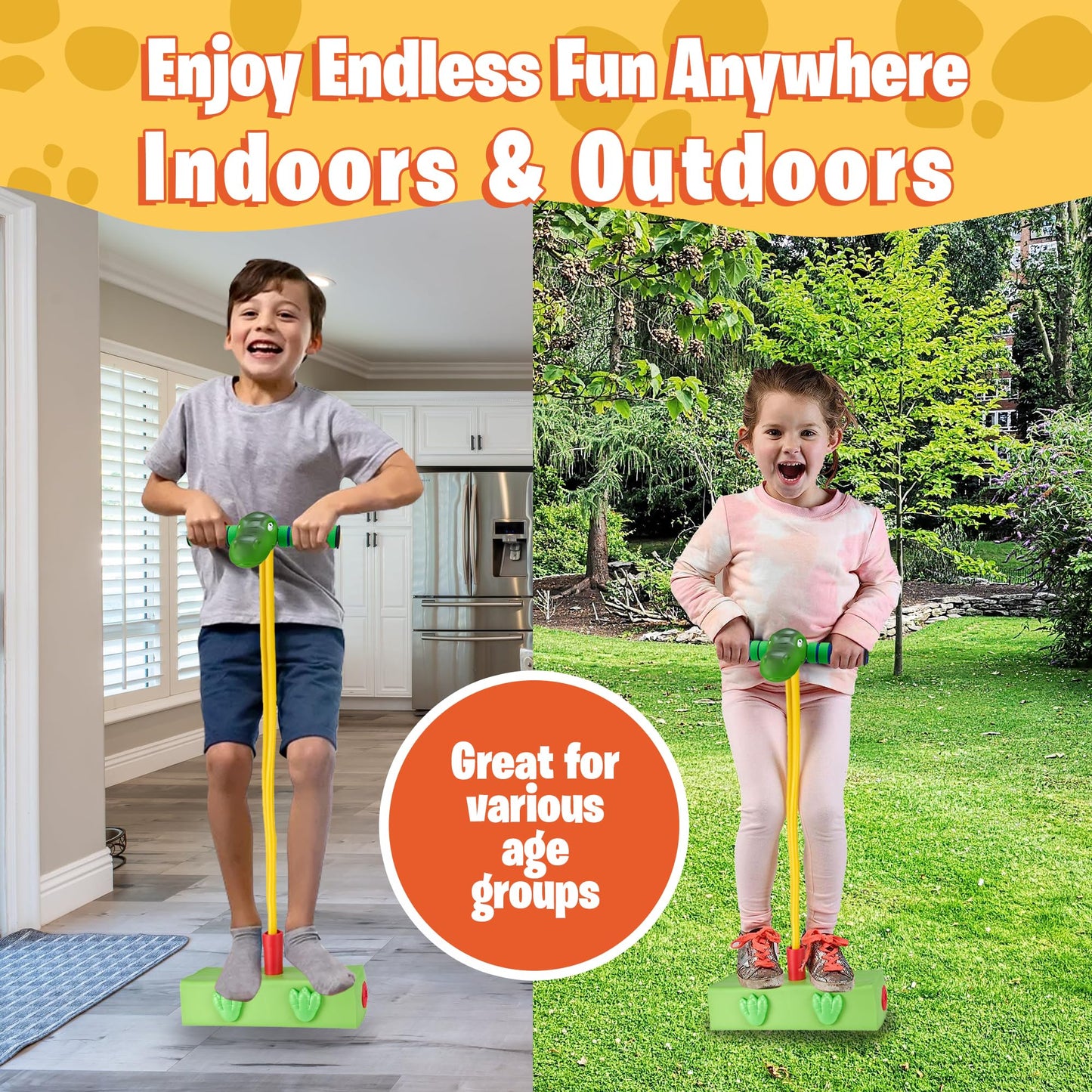 Playbees Foam Pogo Stick Dinosaur Jumper for Kids 3, 4, 5, 6, 7, Years Old Coolest Toys for 5 Year Old Boy Themed Bungee Pogo - Inside & Outside Fun for Boys & Girls