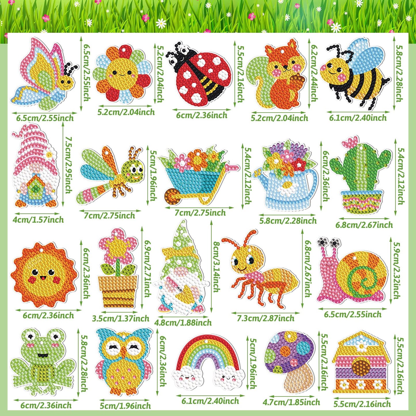 Inbagi 20 Pcs Summer Diamond Painting Keychain Kits 5d DIY Summer Diamond Art Animal Bee Frog Sun Ornaments Hanging Crafts for Family Decor Seasonal Gifts