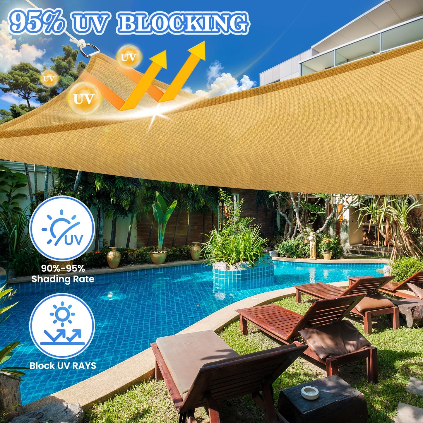 HappyTrends Sun Shades Outdoor Patio,Heavy Duty Shade Sail UV Protection Beach Canopy,Tear and Rust Resistant Wind Sail for Yard Deck Lawn Garden Triangle Sunshade(1 6' X 1 6' X 1 6',Sand)