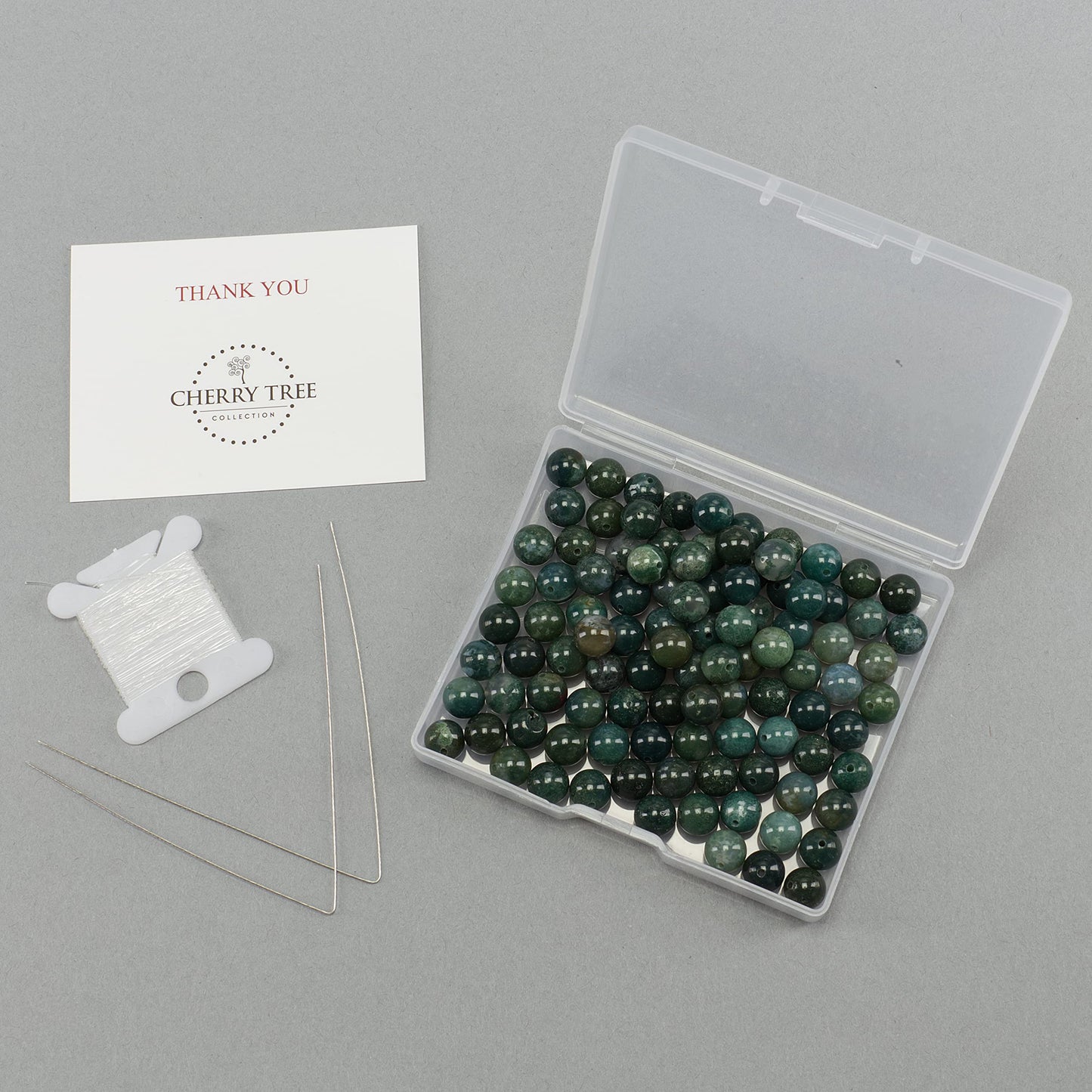 Cherry Tree Collection | 100PCS 8mm Moss Agate Gemstone Round Beads for Jewelry Making | Includes Storage Box, Elastic String, and Needles