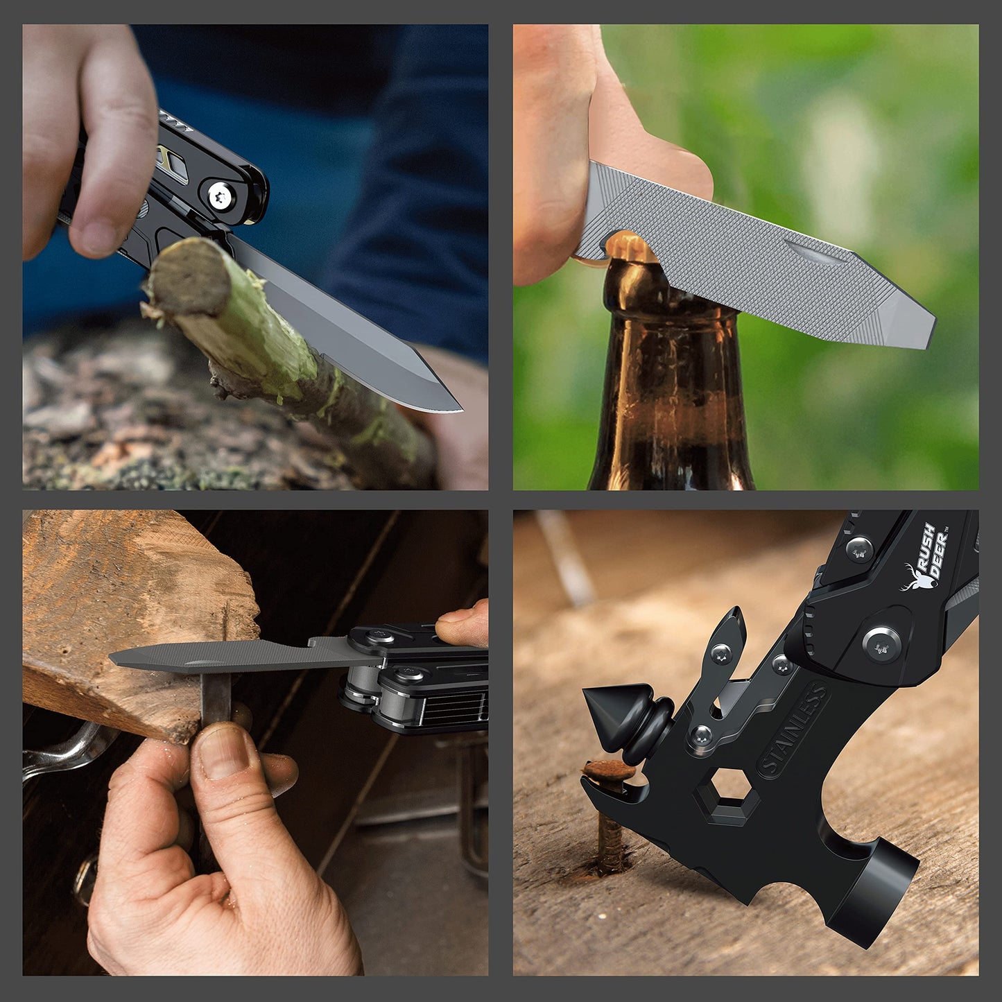 Rush Deer Camping Essentials Multitool,16 in 1 Multi Tool Survival Gear with Hammer, Pliers, Knife, Screwdrivers, Bottle Opener & Car Safety Hammer, for Camping, Hiking, Gift for Dad Him