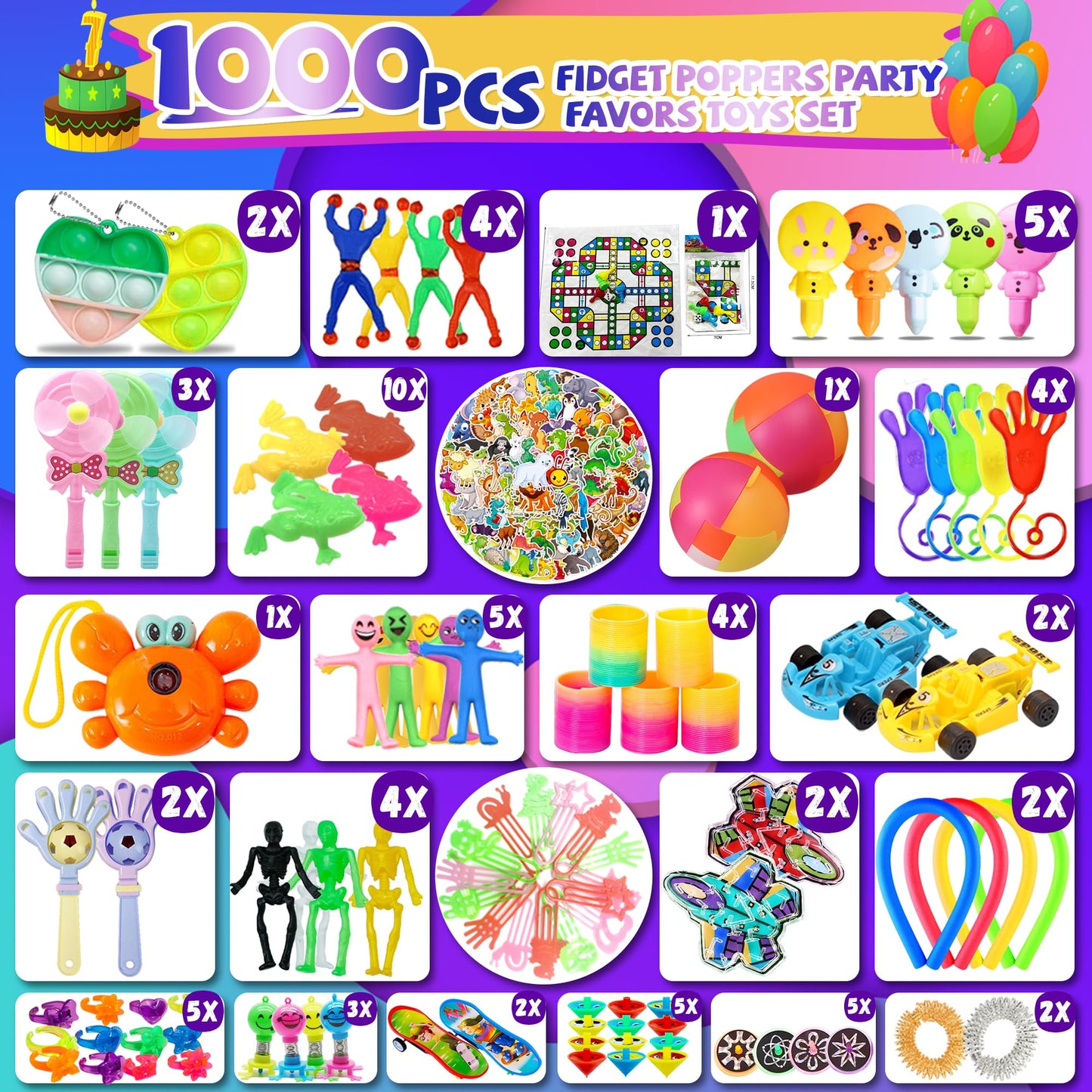 1000+ PCS Party Favors for Kids,Fidget Toys Pack,Christmas Stocking Stuffers,, Birthday Gift, Treasure Box,Goodie Bag Stuffers, Carnival Prizes, Toys Filler Sensory Toy for Classrooom