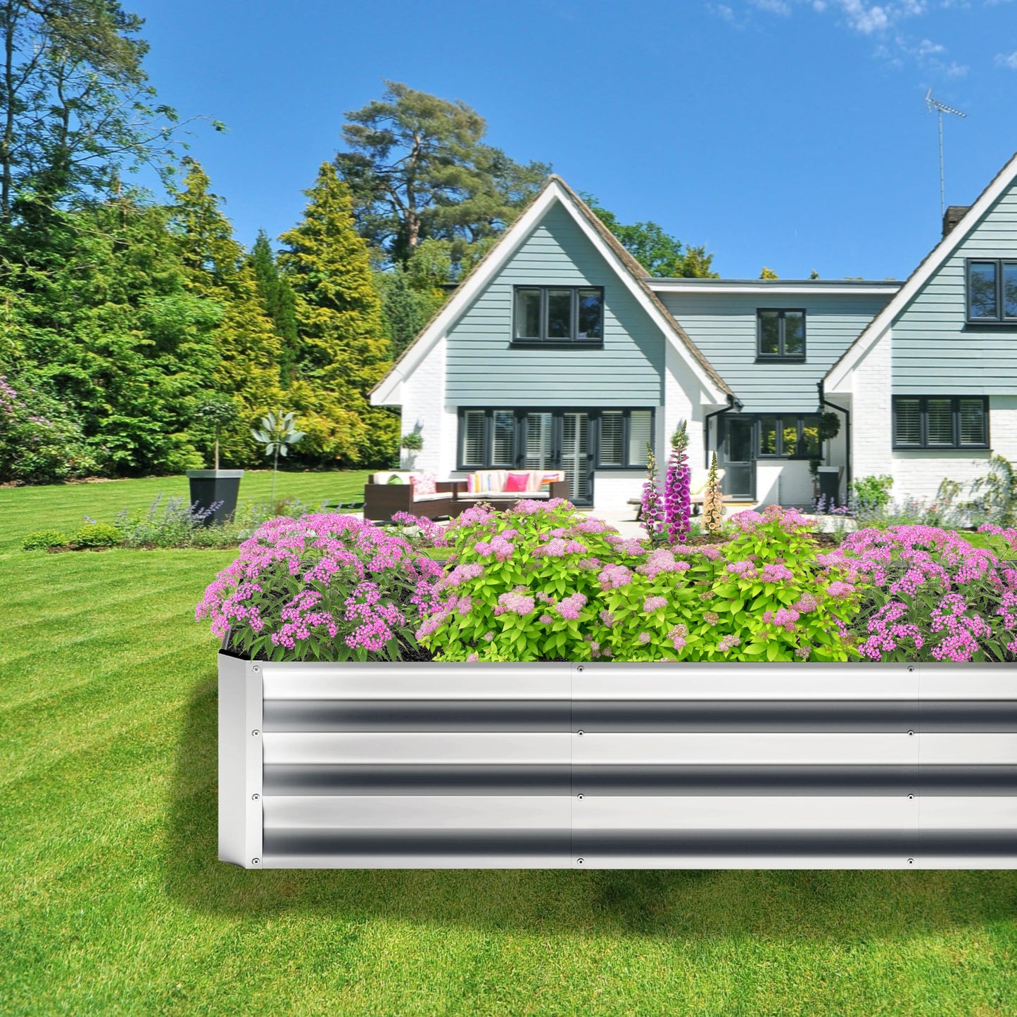 Nedenyou 2PCS 8x2x1FT Galvanized Raised Garden Bed,Planter Raised Beds-Metal Garden Box,Large Plant for Outdoor Planting, Vegetables Bed，Flower,herb-Silver