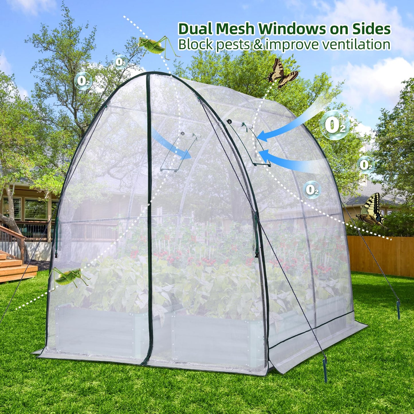 Ohuhu Portable Tunnel Greenhouse Outdoor: Heavy Duty Walk in Green House with Mesh Windows Durable Plastic PE Cover for Outside, 5.9x5.9x6.6 FT, White