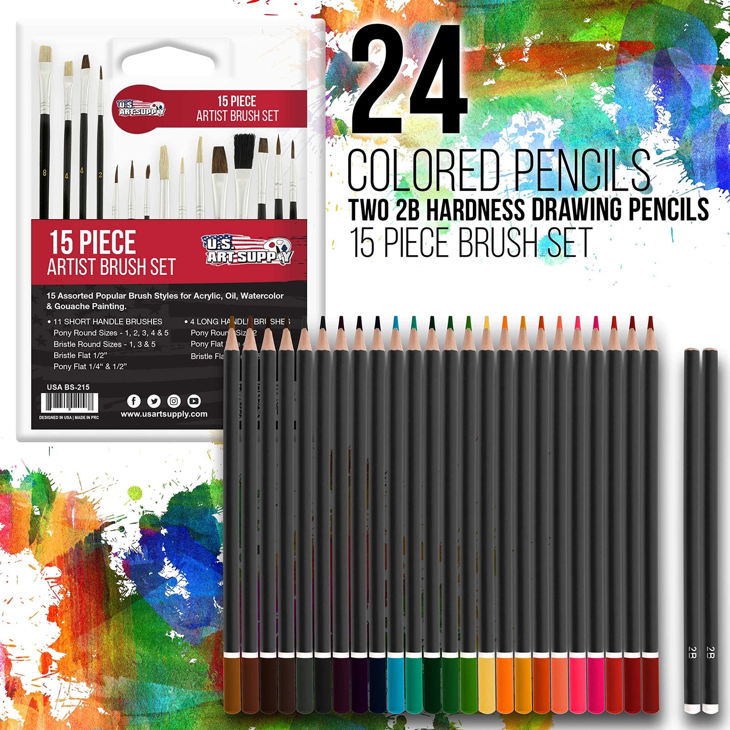 U.S. Art Supply 162-Piece Mega Wood Box Artist Kit with Painting, Drawing & Art Supplies for Adults - 24 Each (Watercolors, Oil Pastels, Pencils), 60 Crayons & 2 Brushes - Art Kit for Adults, Gift Set