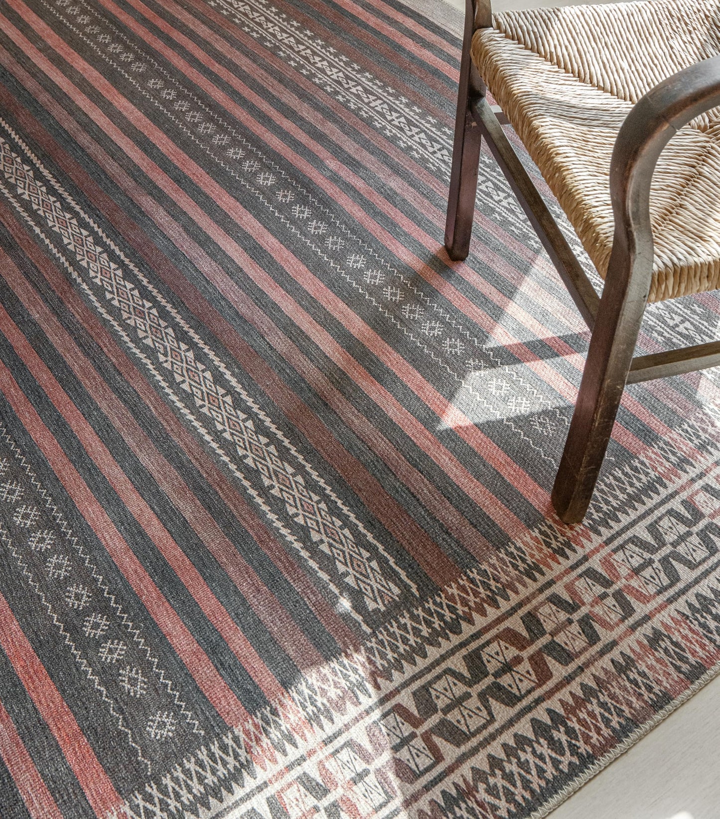 KNOTTING MATTERS Vibe Stripe 8’3” x 11’6” Area Rug – Sand, Charcoal & Clay Heritage Flatweave, Low-Pile – Easy Clean Area Rug – Perfect for Living Room, Dining Room, Bedroom – Pet & Kid Friendly