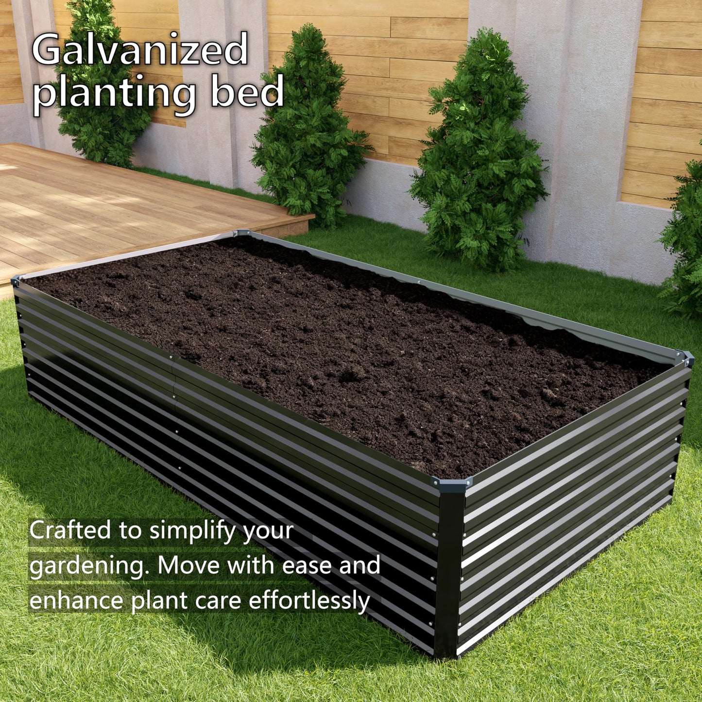 DIIYIV Galvanized Raised Garden Bed Kit Outdoor Patio,6x3x2ft Large Rectangular Metal Planter Boxes,Deep Root Box Planter for Gardening,Vegetables,Flowers,Herbs-Black