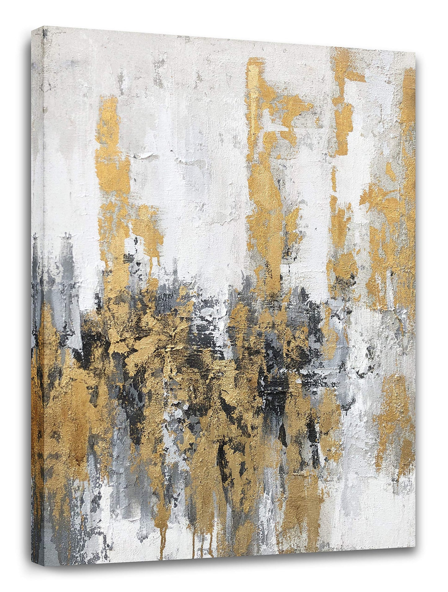 Yihui Arts Modern Abstract Skyline Canvas Wall Artwork with Gold Foil Hand Painted Art Painting Pictures for Living Room Bathroom Home Decoration