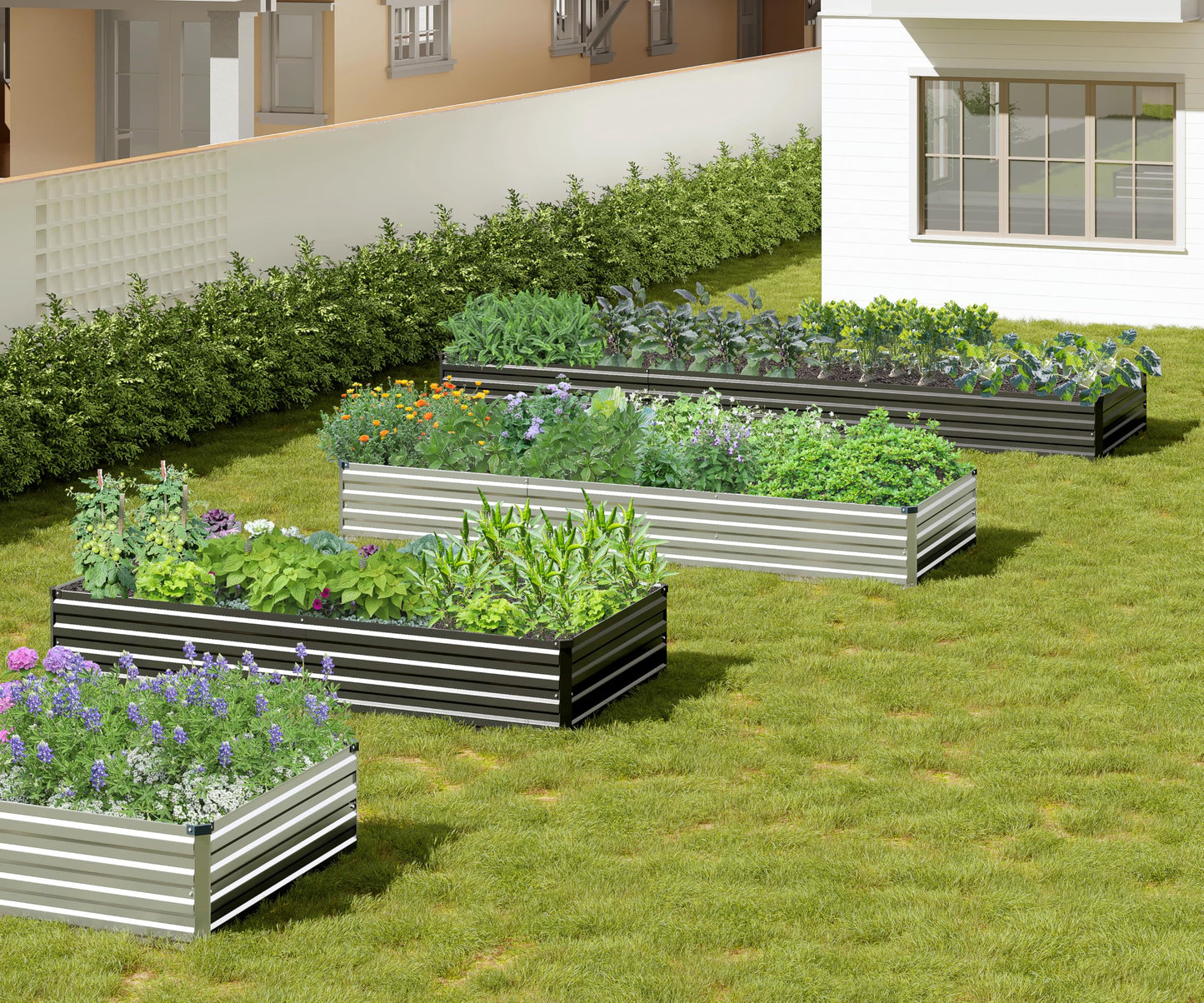 Easllre 2PCS 10x3x1ft Galvanized Raised Garden Bed,Outdoor Planter Box Metal Patio Kit Planting Bed for Vegetables Flowers Herb,Black